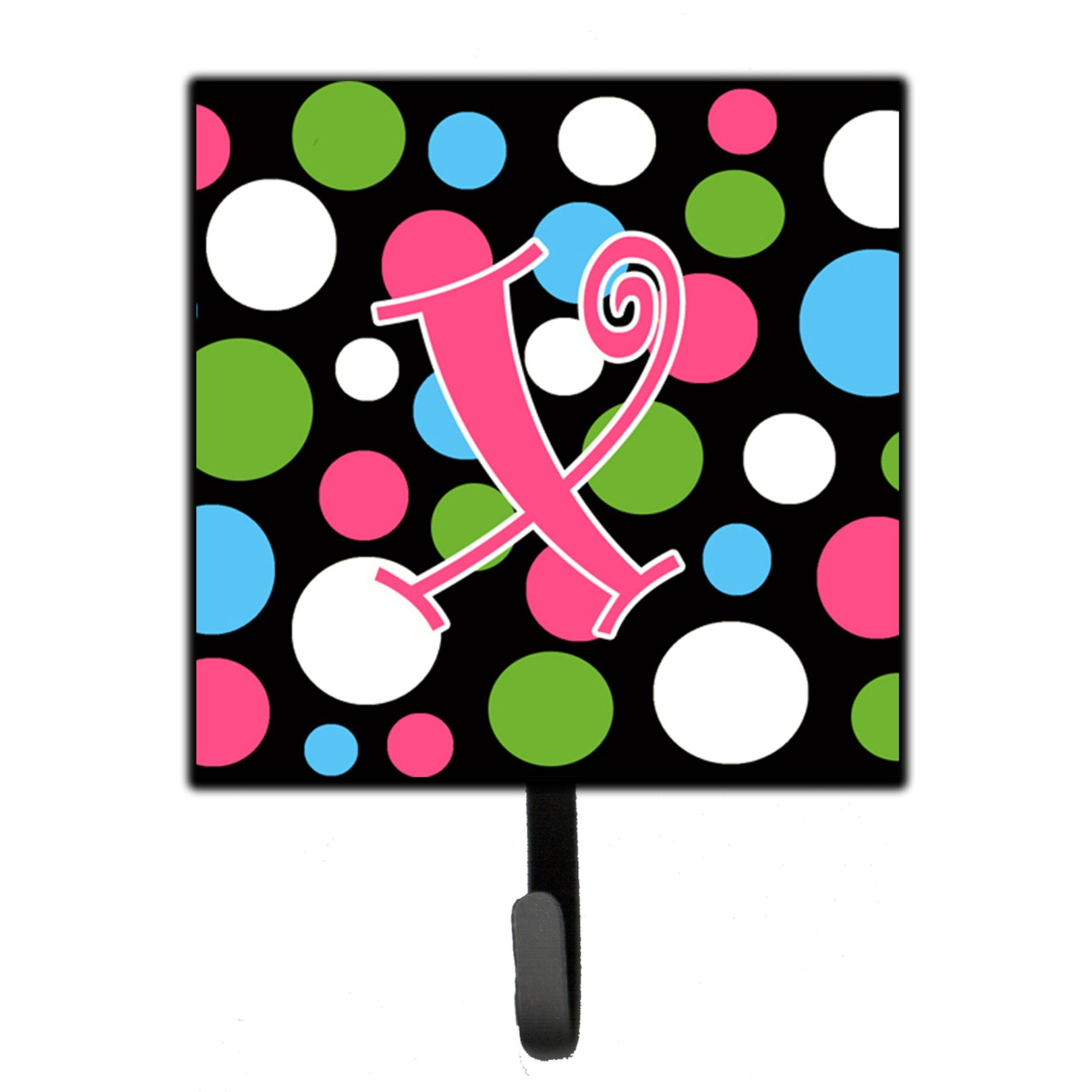 Letter X Initial Monogram - Polkadots And Pink Leash Or Key Holder