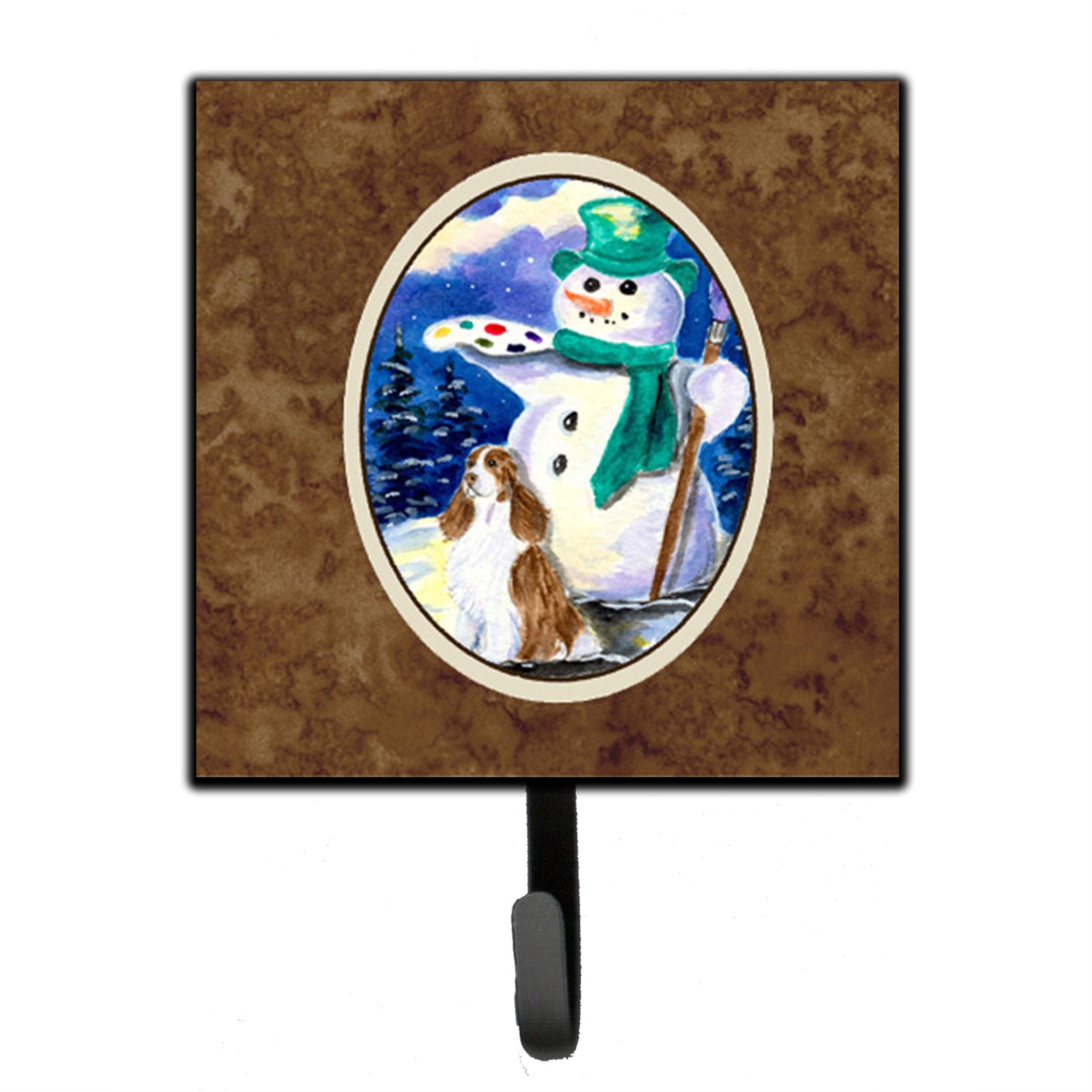 Artist Snowman With Boykin Spaniel Leash Or Key Holder