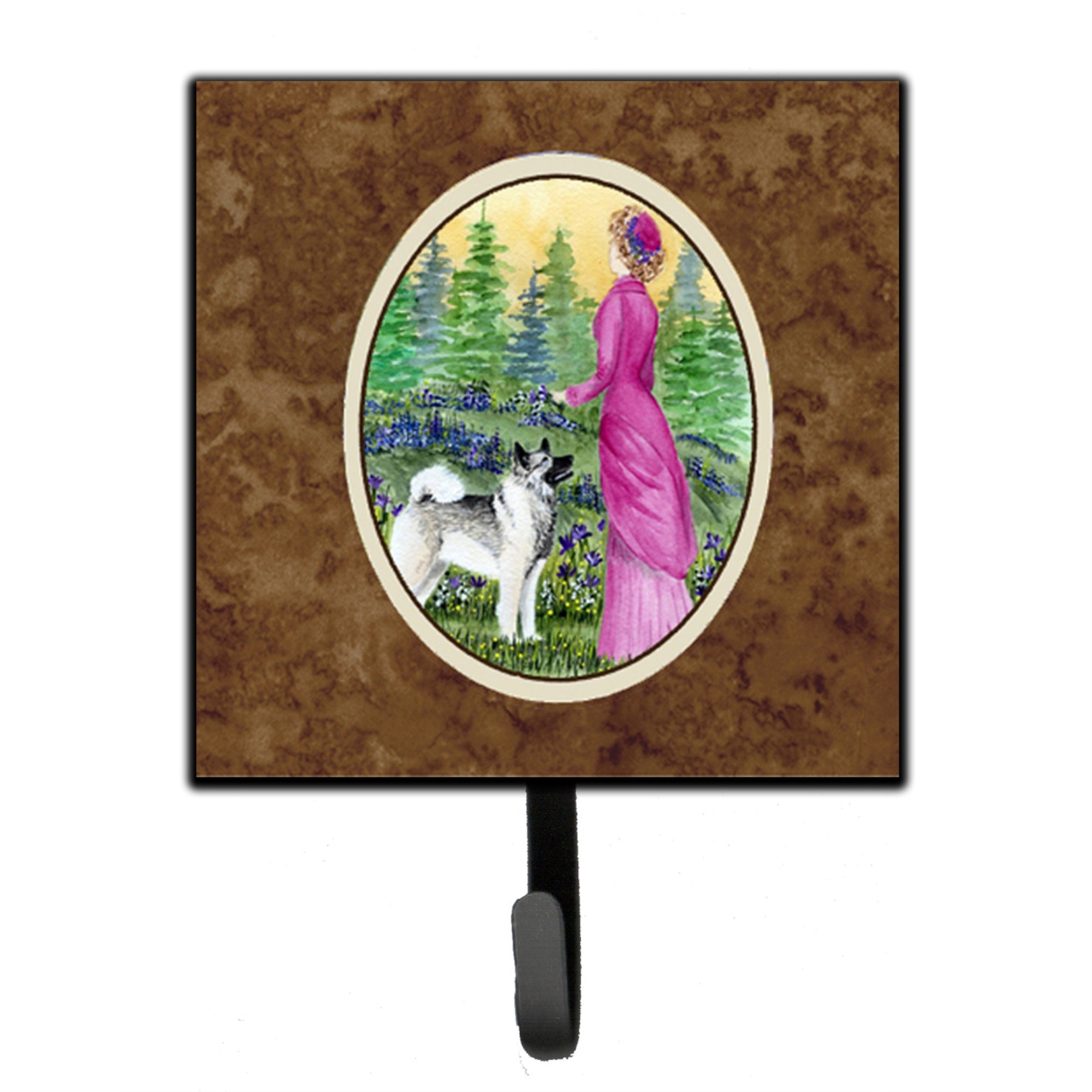 Lady With Her Norwegian Elkhound Leash Or Key Holder