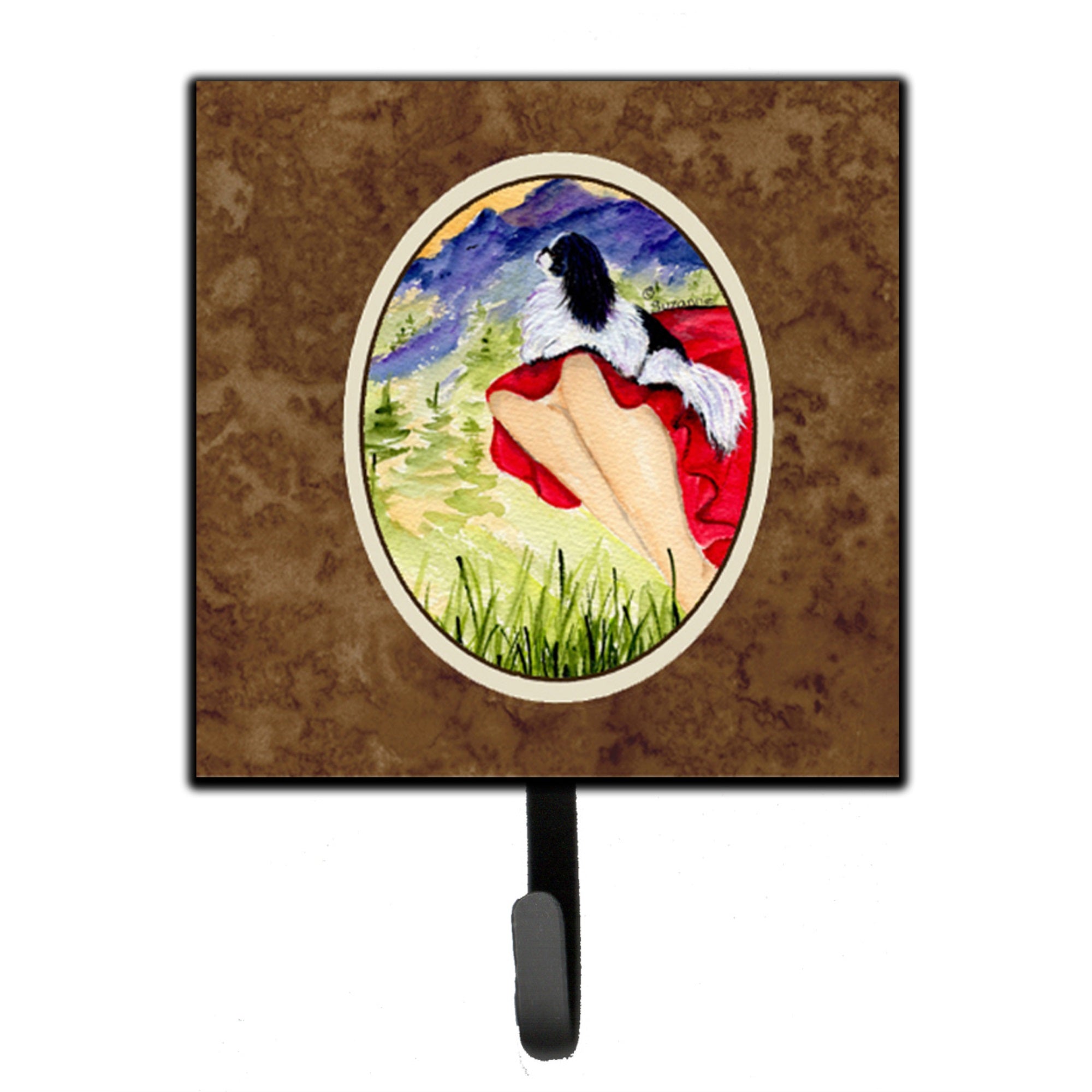 Lady With Her Japanese Chin Leash Or Key Holder