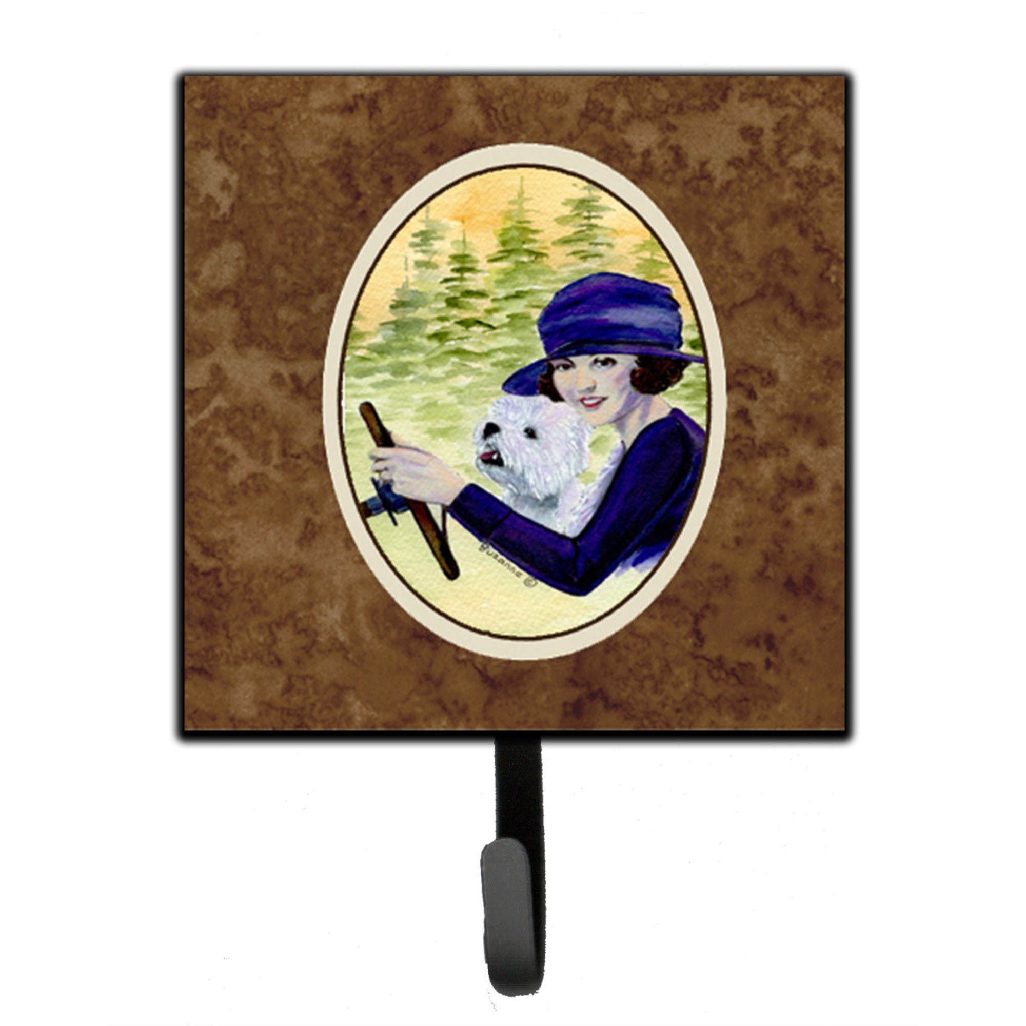Woman Driving With Her Westie Leash Or Key Holder