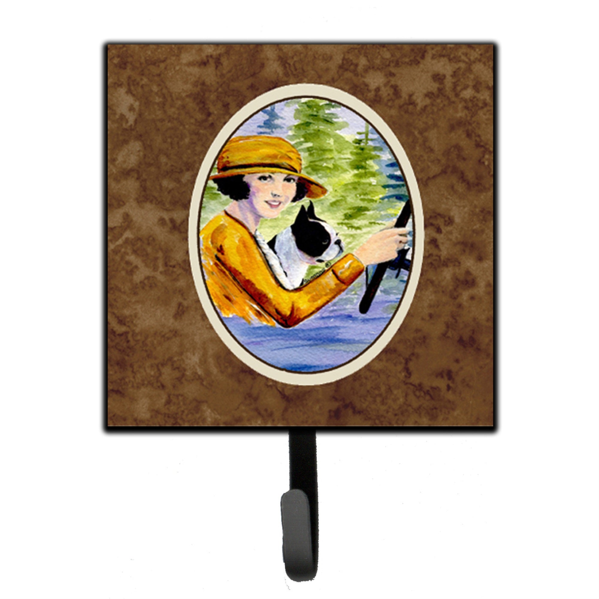 Woman Driving With Her Boston Terrier Leash Or Key Holder