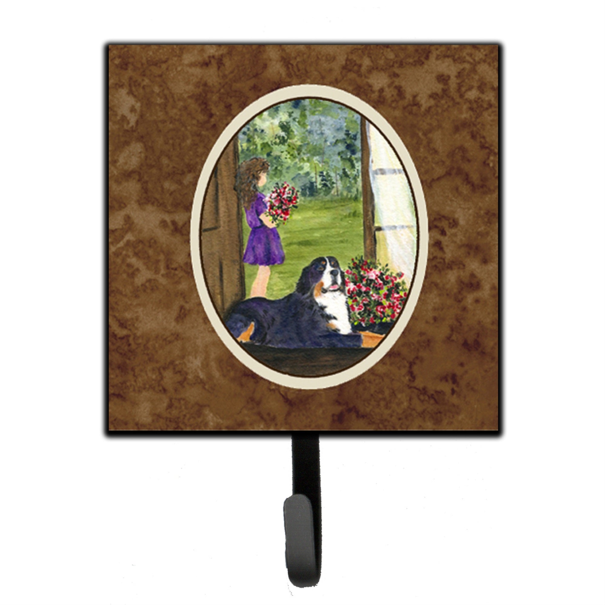 Little Girl With Her Bernese Mountain Dog Leash Or Key Holder