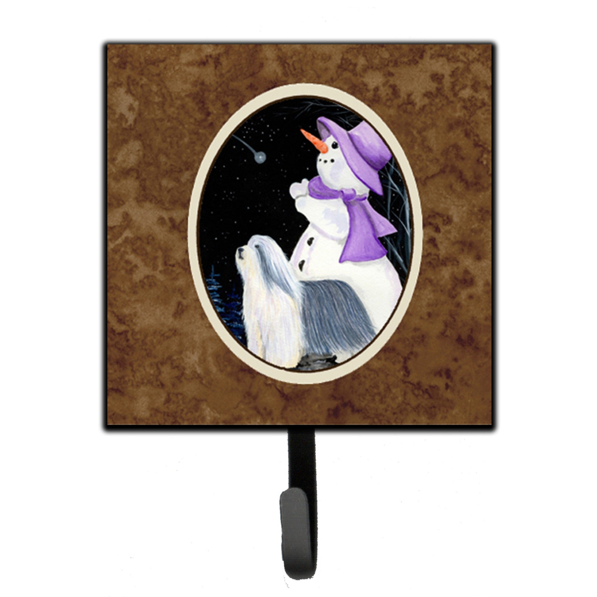 Snowman With Bearded Collie Leash Or Key Holder