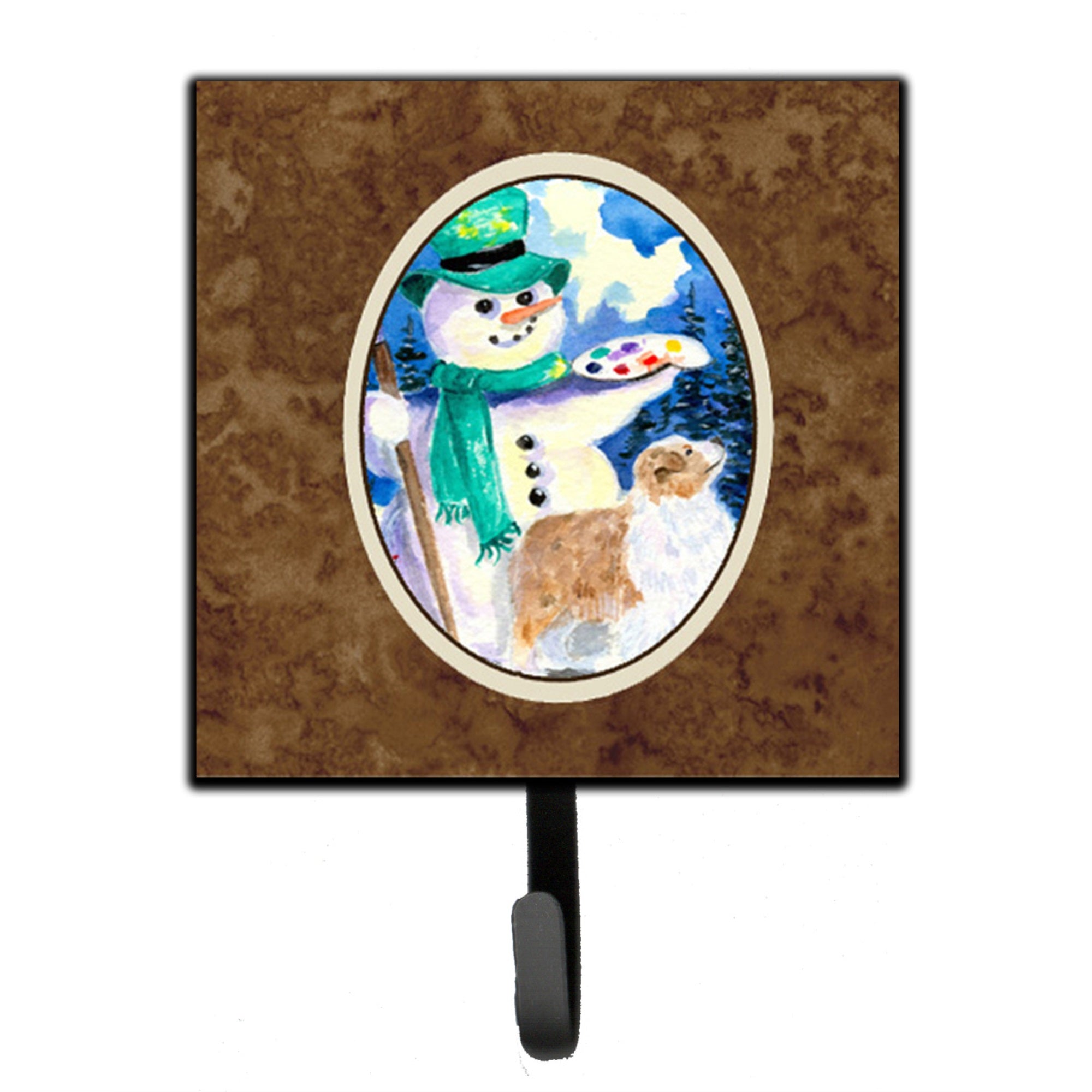 Snowman With Australian Shepherd Leash Or Key Holder
