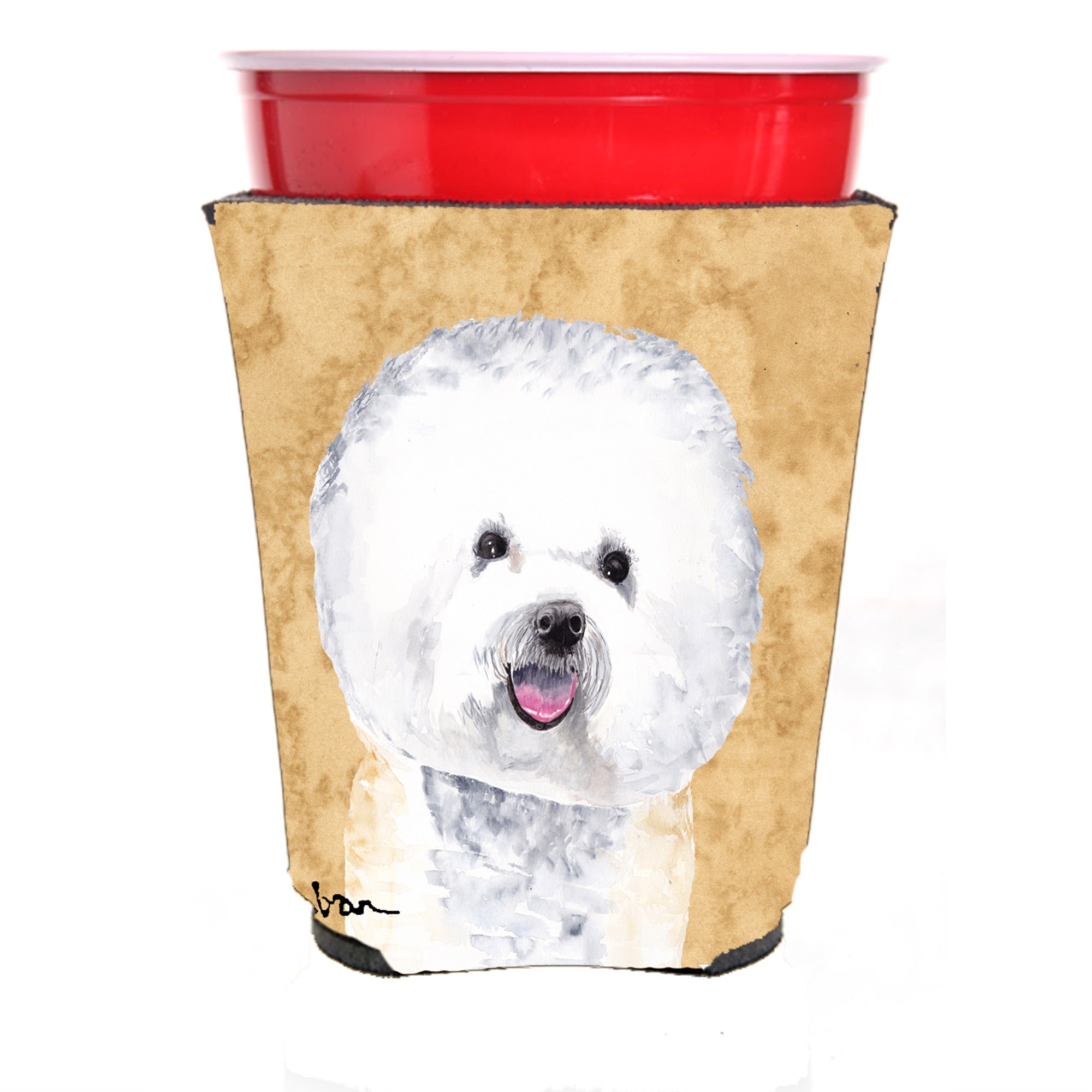 Bichon Frise Wipe Your Paws Red Solo Cup Hugger