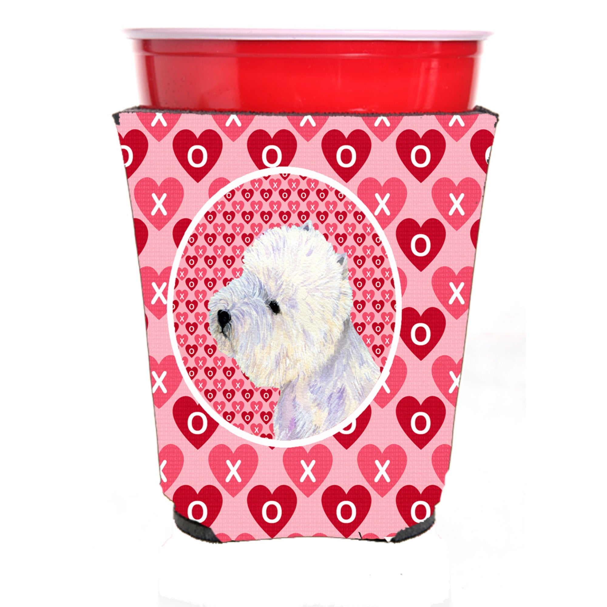 Westie Hearts Love And Valentine'S Day Portrait Red Solo Cup Hugger