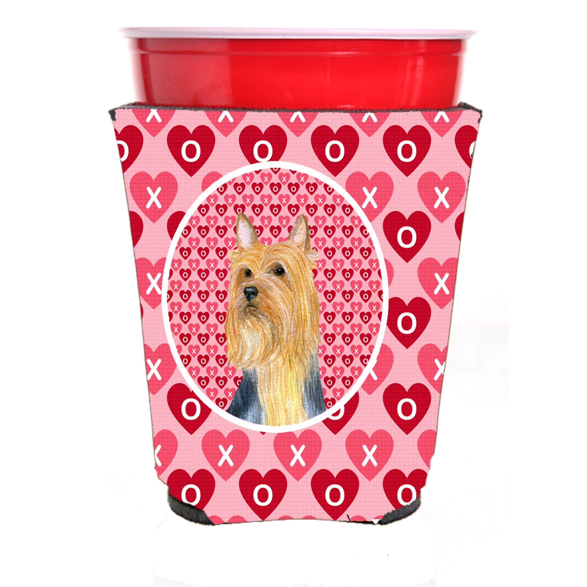 Silky Terrier Hearts Love And Valentine'S Day Portrait Red Solo Cup Hugger