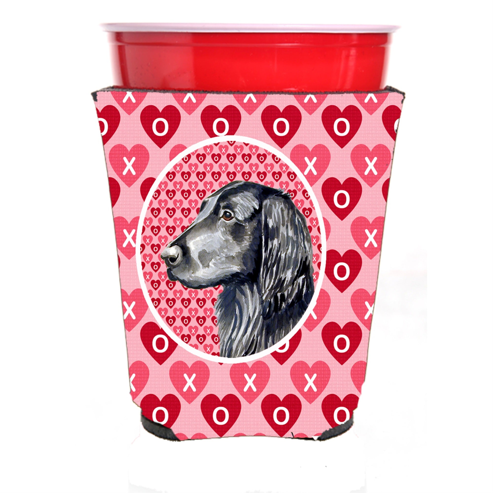 Flat Coated Retriever Hearts Love And Valentine'S Day Portrait Red Solo Cup Hugger