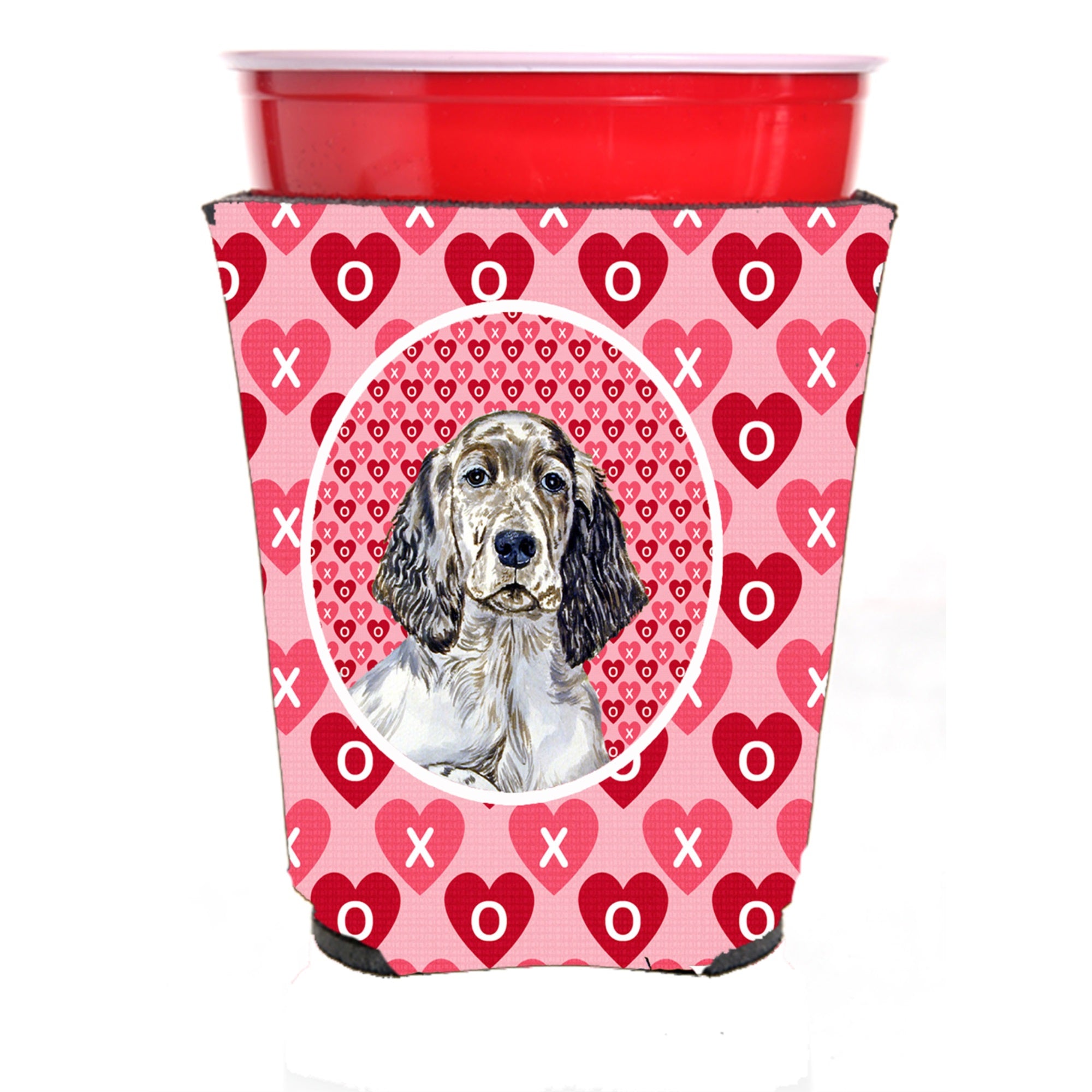 English Setter Hearts Love And Valentine'S Day Portrait Red Solo Cup Hugger