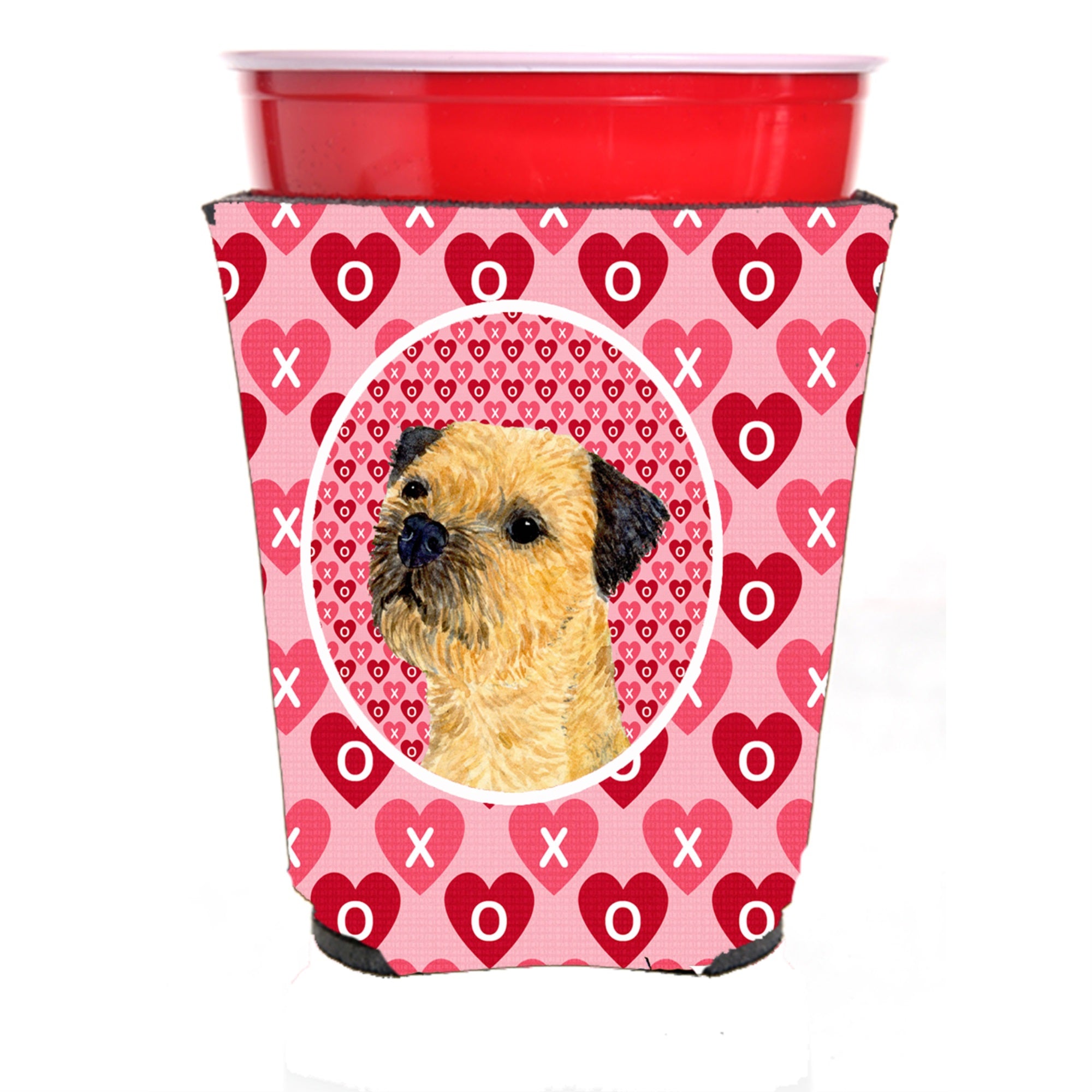 Border Terrier Hearts Love And Valentine'S Day Portrait Red Solo Cup Hugger