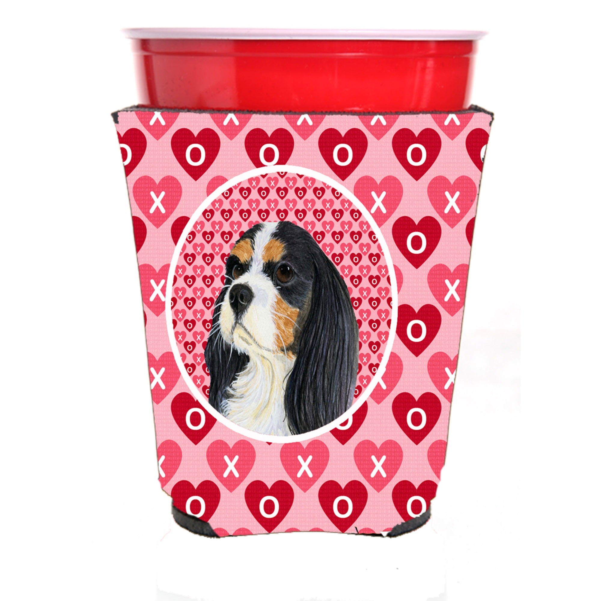 Cavalier Spaniel Hearts Love And Valentine'S Day Portrait Red Solo Cup Hugger