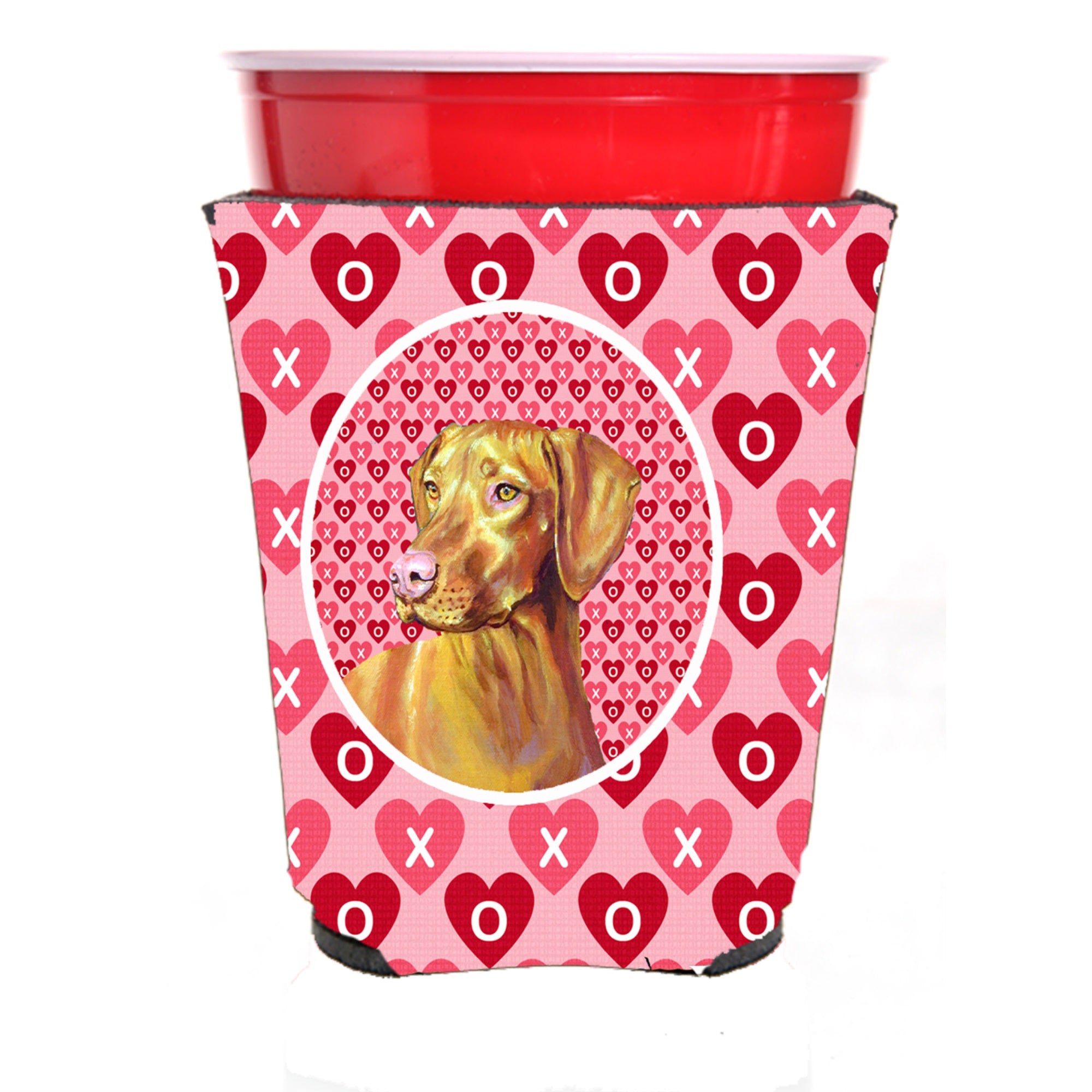 Vizsla Hearts Love And Valentine'S Day Portrait Red Solo Cup Hugger