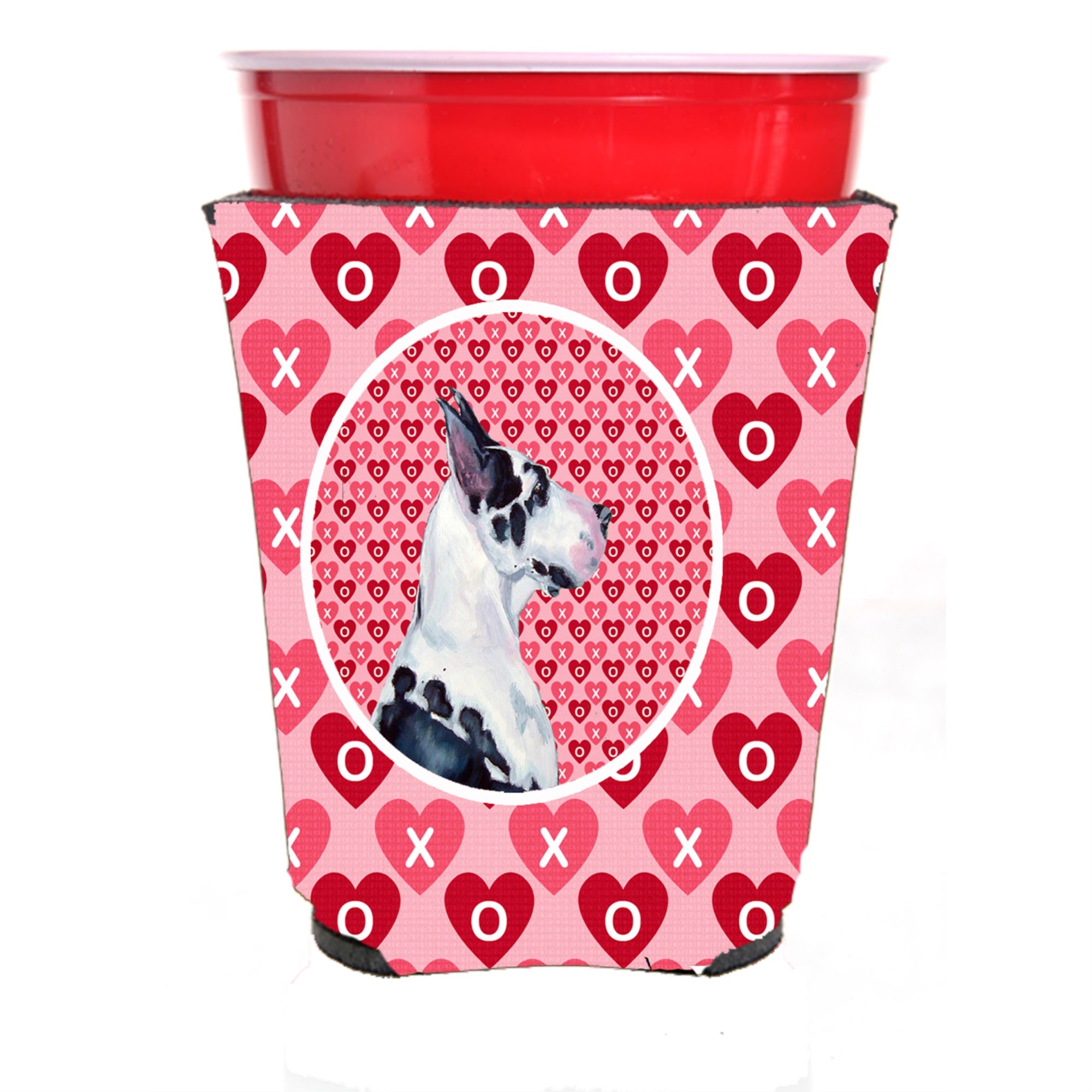 Great Dane Hearts Love And Valentine'S Day Portrait Red Solo Cup Hugger