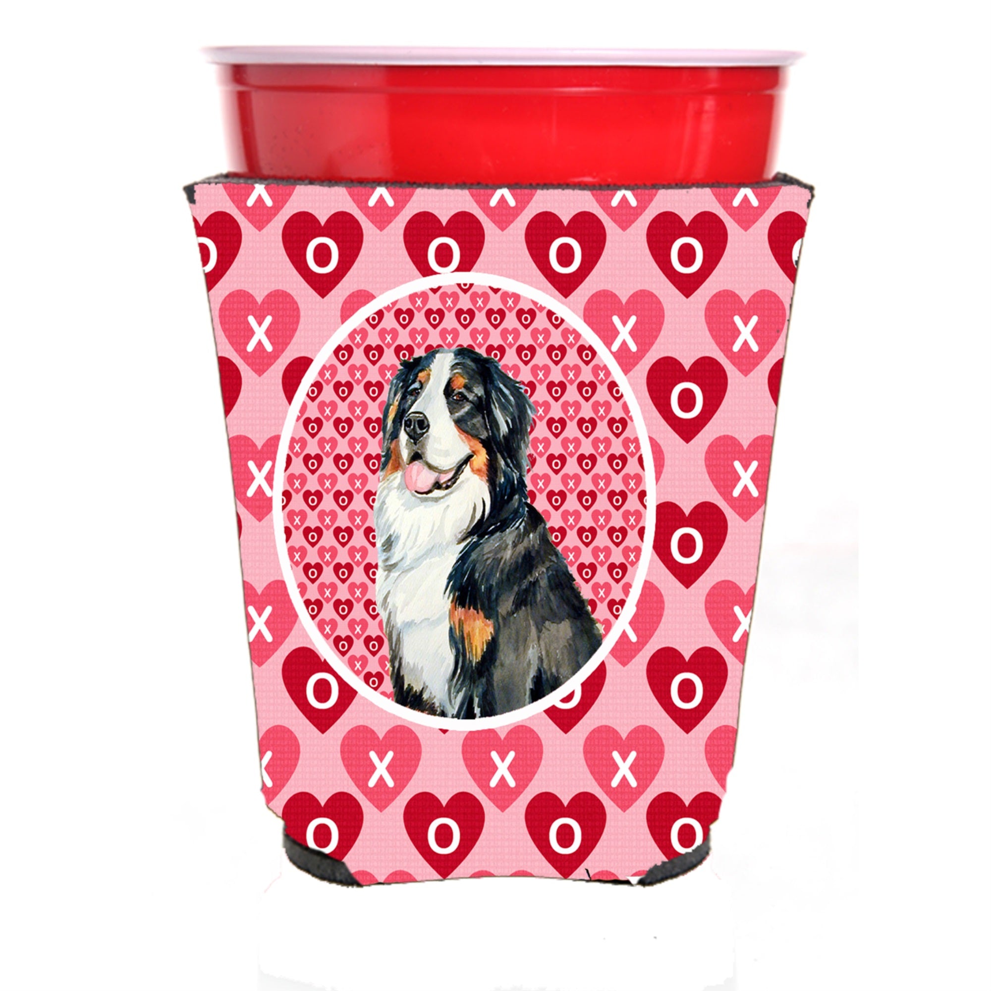 Bernese Mountain Dog Hearts Love And Valentine'S Day Portrait Red Solo Cup Hugger