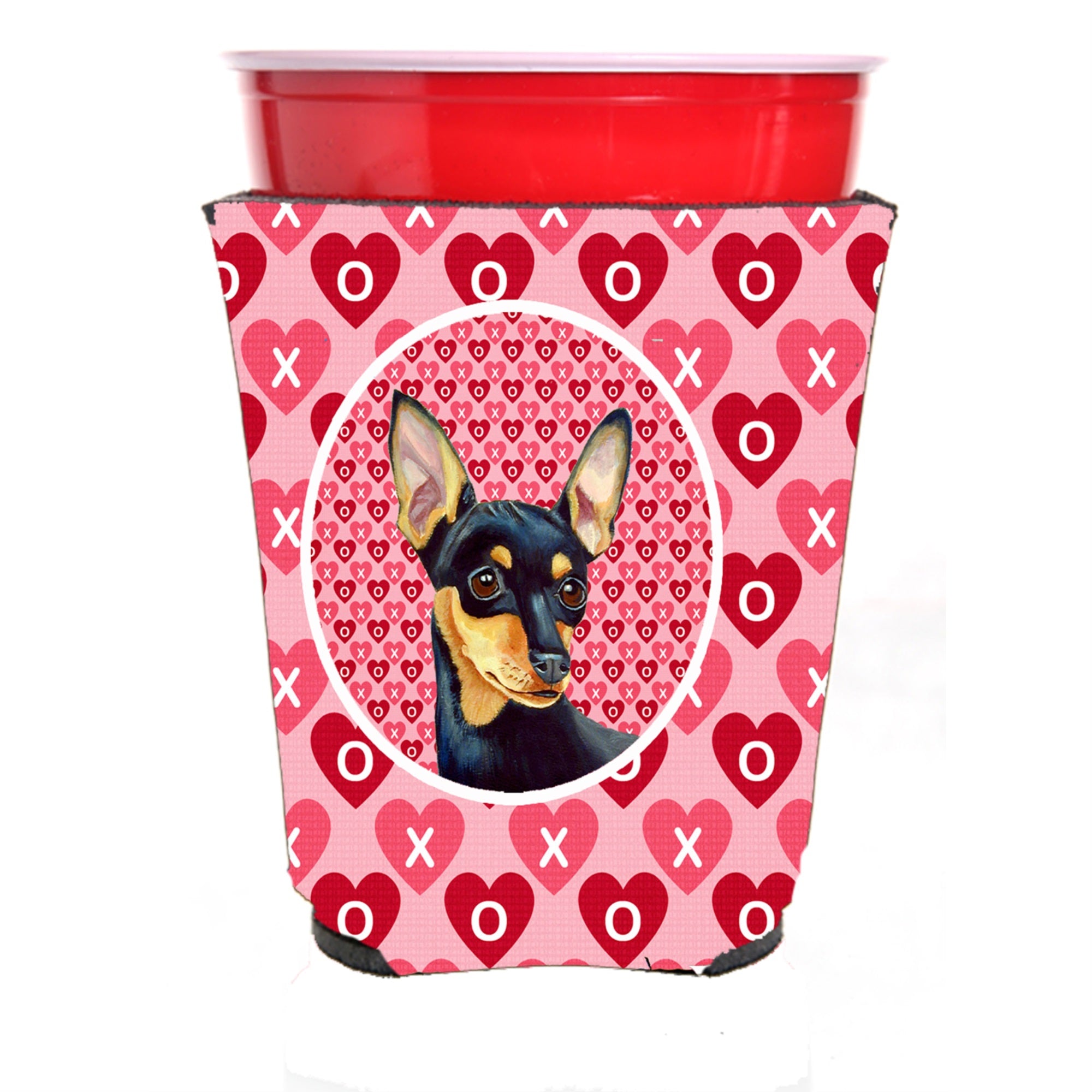Min Pin Hearts Love And Valentine'S Day Portrait Red Solo Cup Hugger