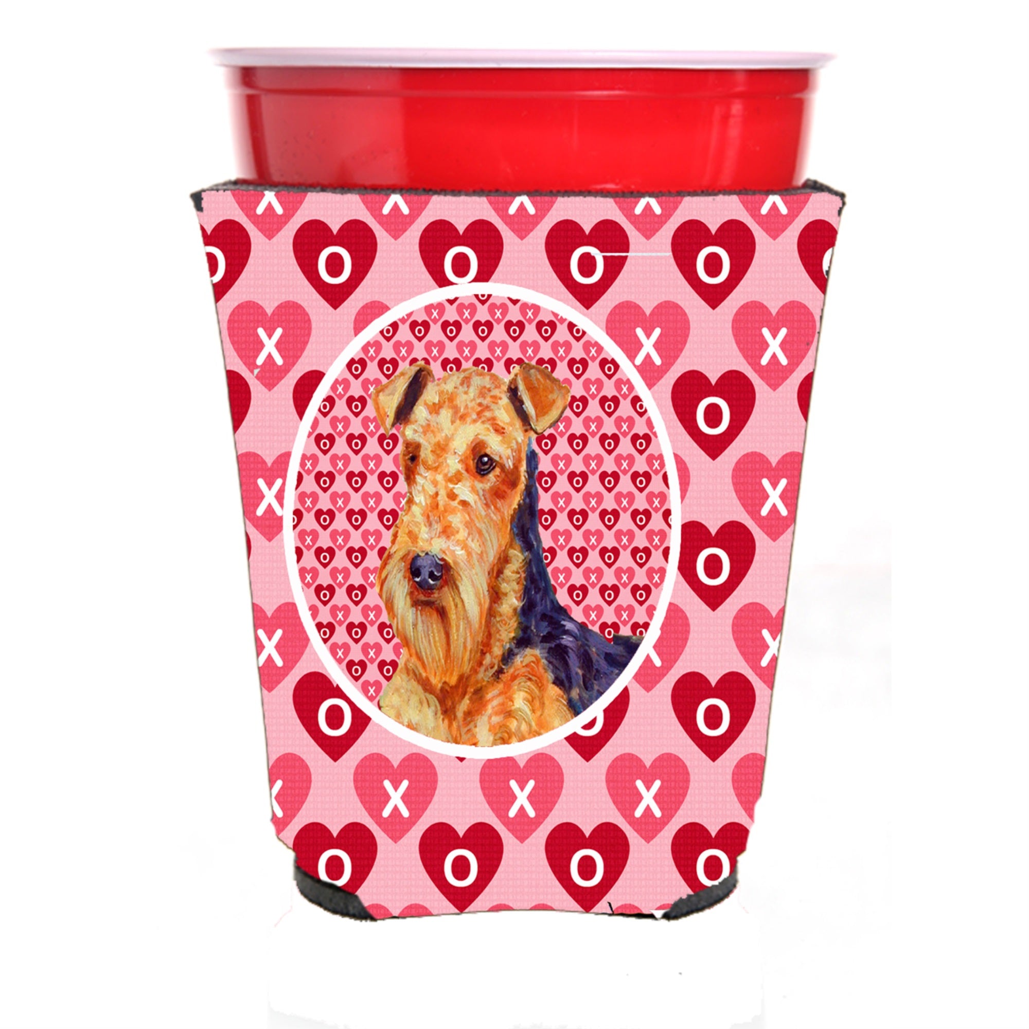 Airedale Hearts Love And Valentine'S Day Portrait Red Solo Cup Hugger