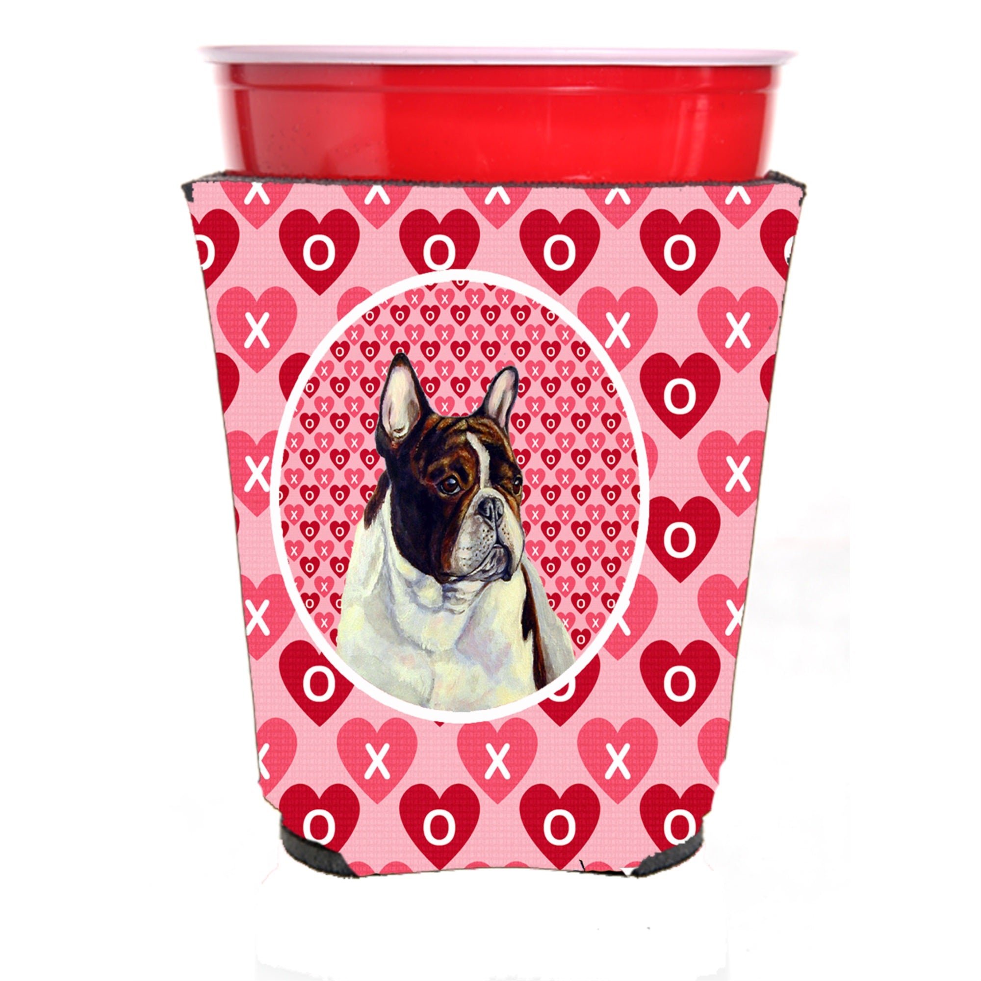 French Bulldog Hearts Love And Valentine'S Day Portrait Red Solo Cup Hugger