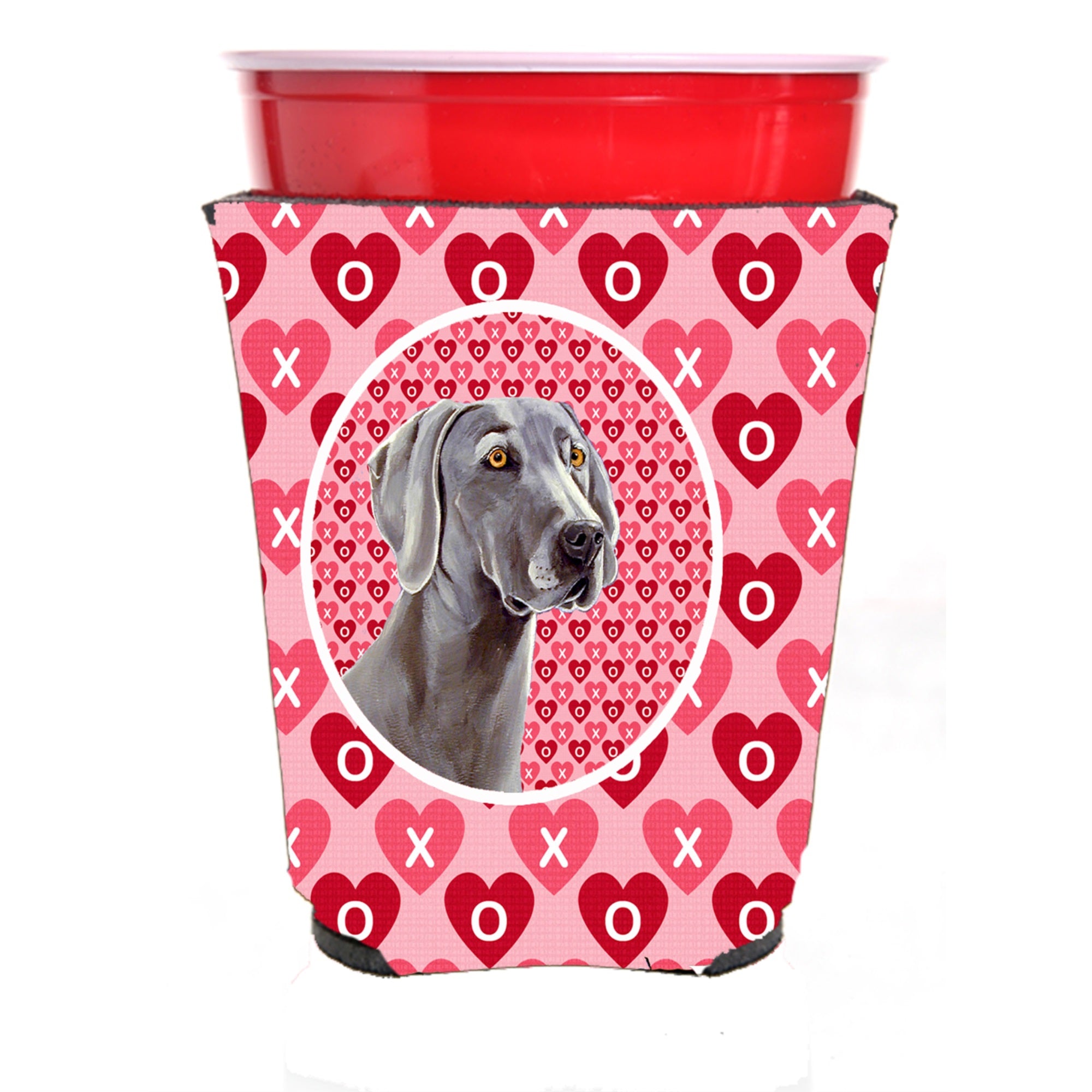 Weimaraner Hearts Love And Valentine'S Day Portrait Red Solo Cup Hugger
