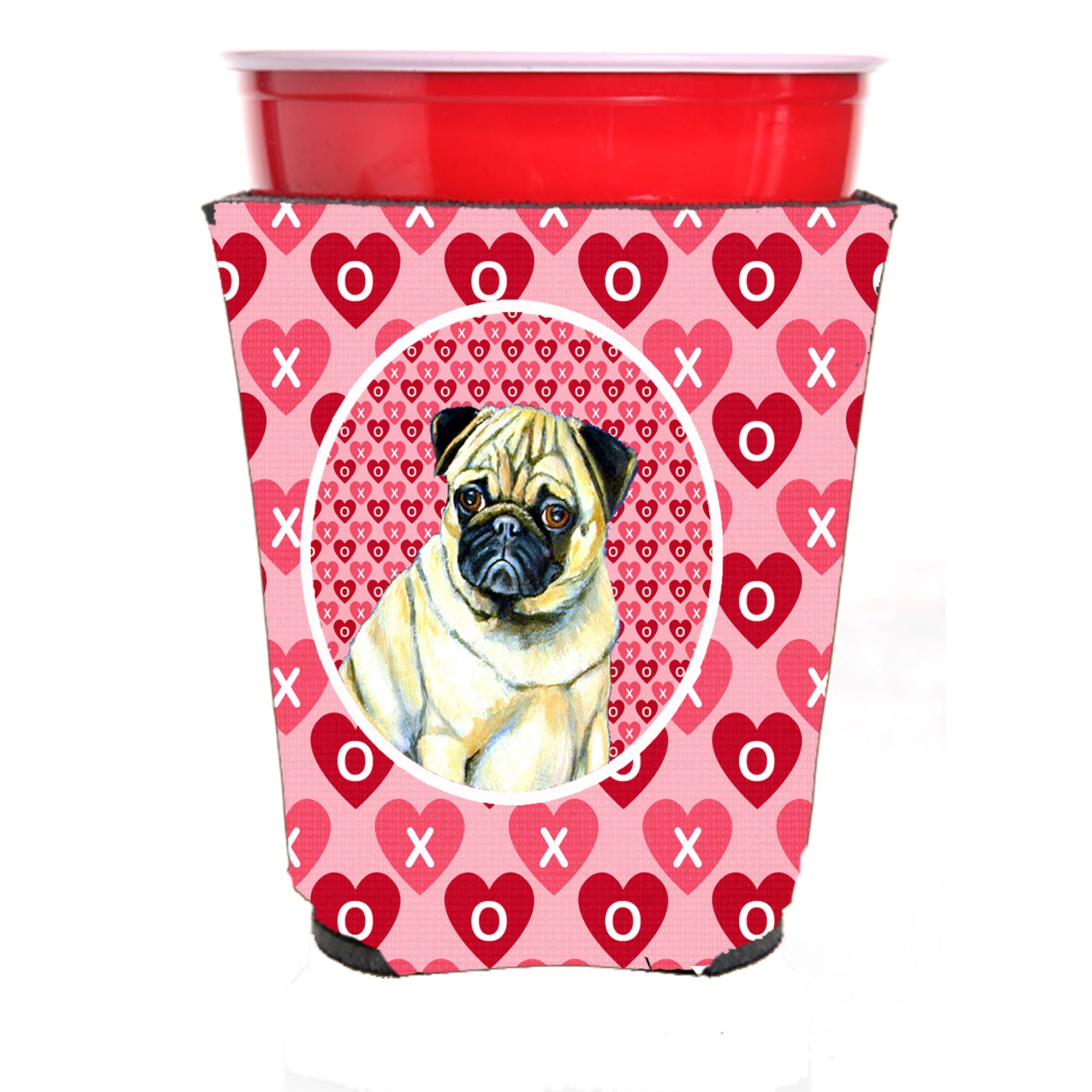 Pug Hearts Love And Valentine'S Day Portrait Red Solo Cup Hugger