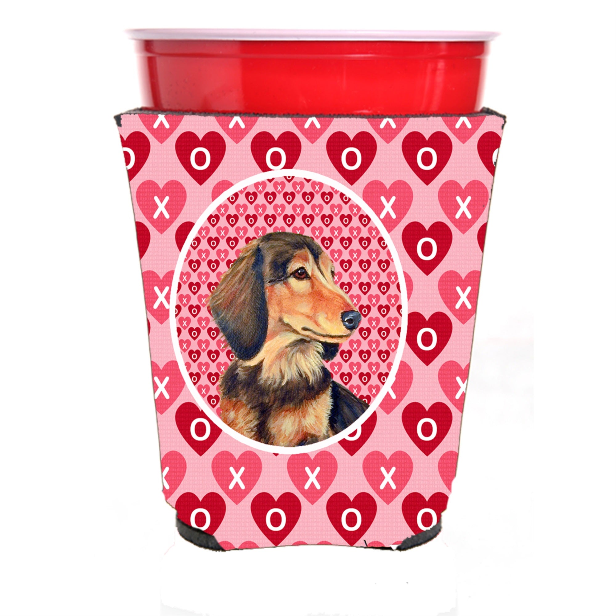 Dachshund Hearts Love And Valentine'S Day Portrait Red Solo Cup Hugger