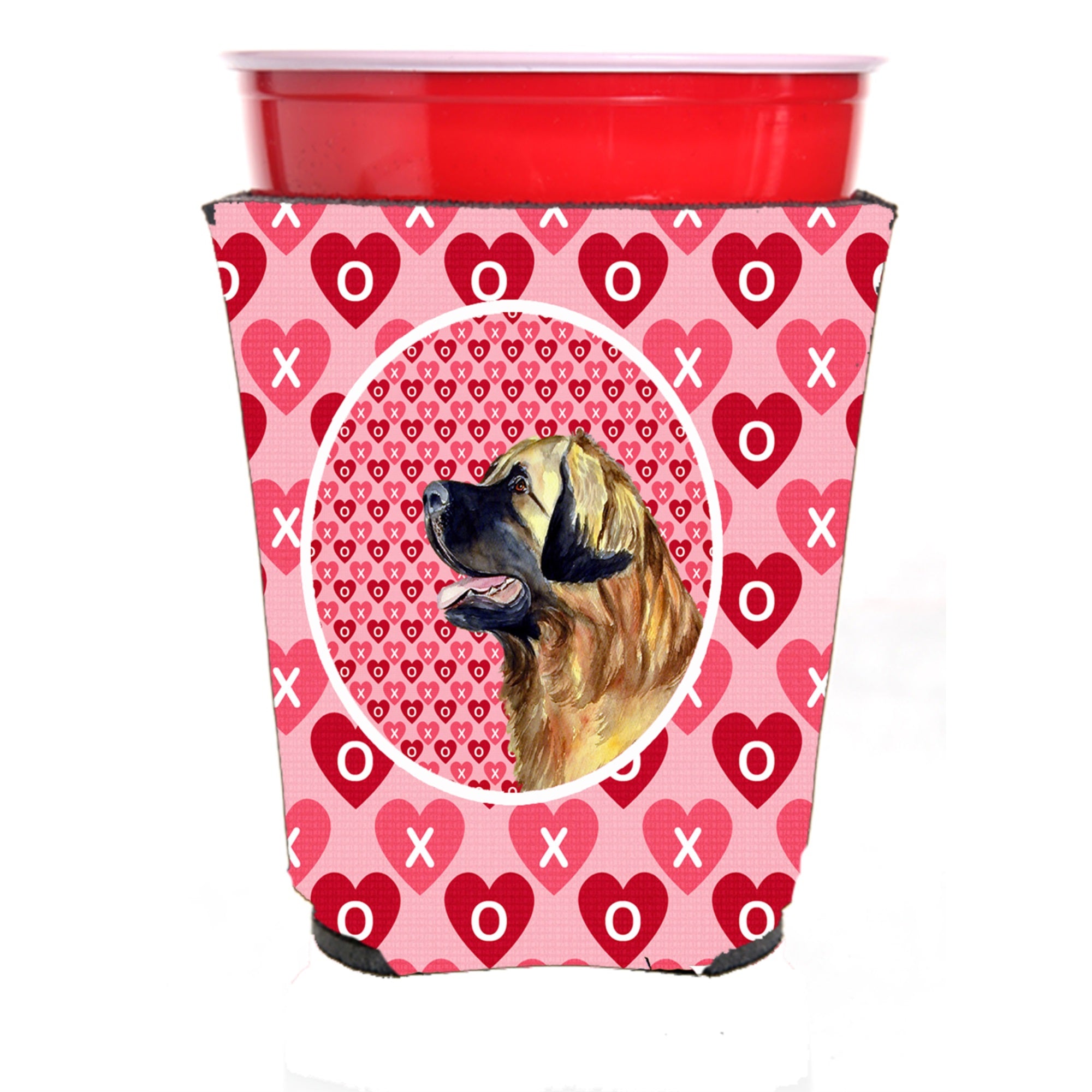 Leonberger Hearts Love And Valentine'S Day Portrait Red Solo Cup Hugger