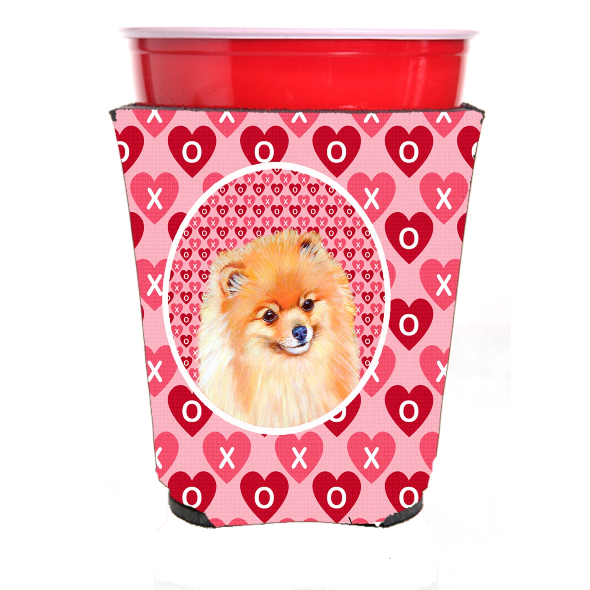 Pomeranian Hearts Love And Valentine'S Day Portrait Red Solo Cup Hugger