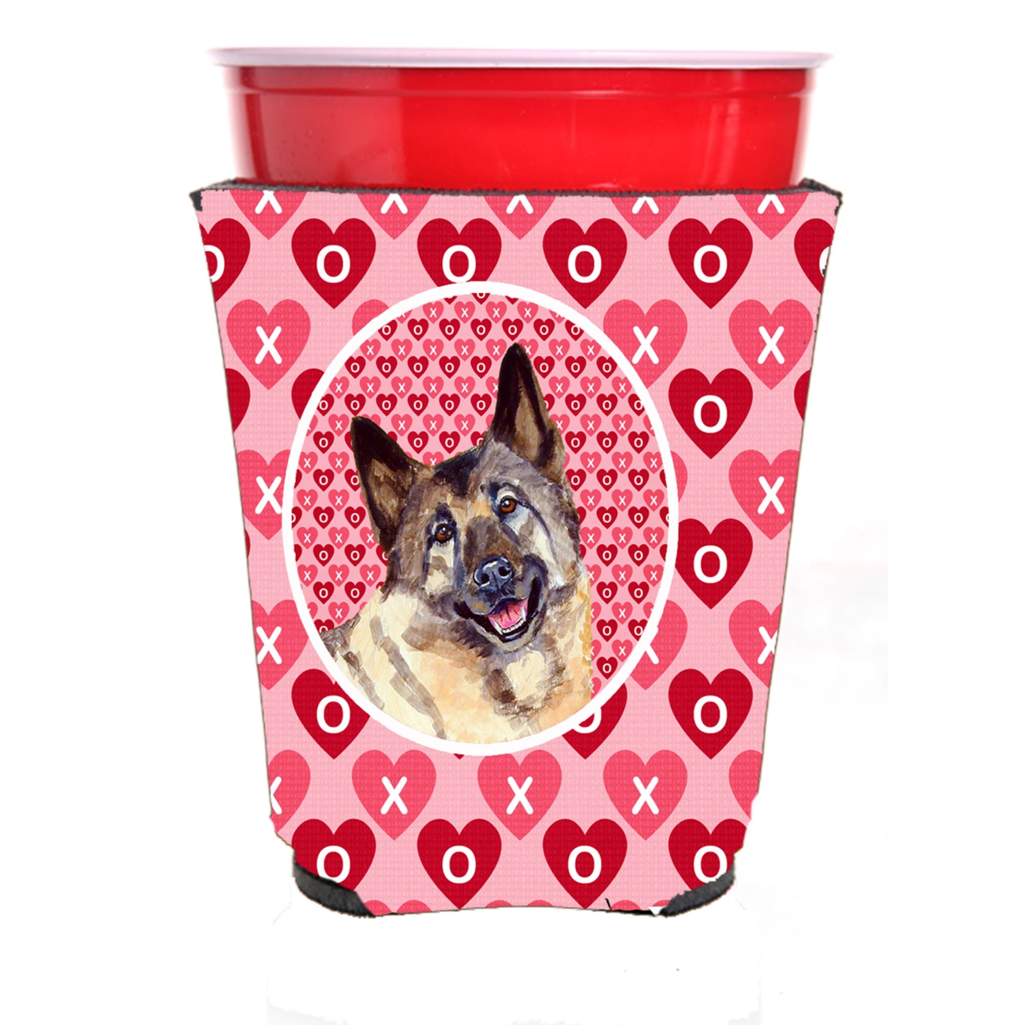 Norwegian Elkhound Hearts Love And Valentine'S Day Portrait Red Solo Cup Hugger