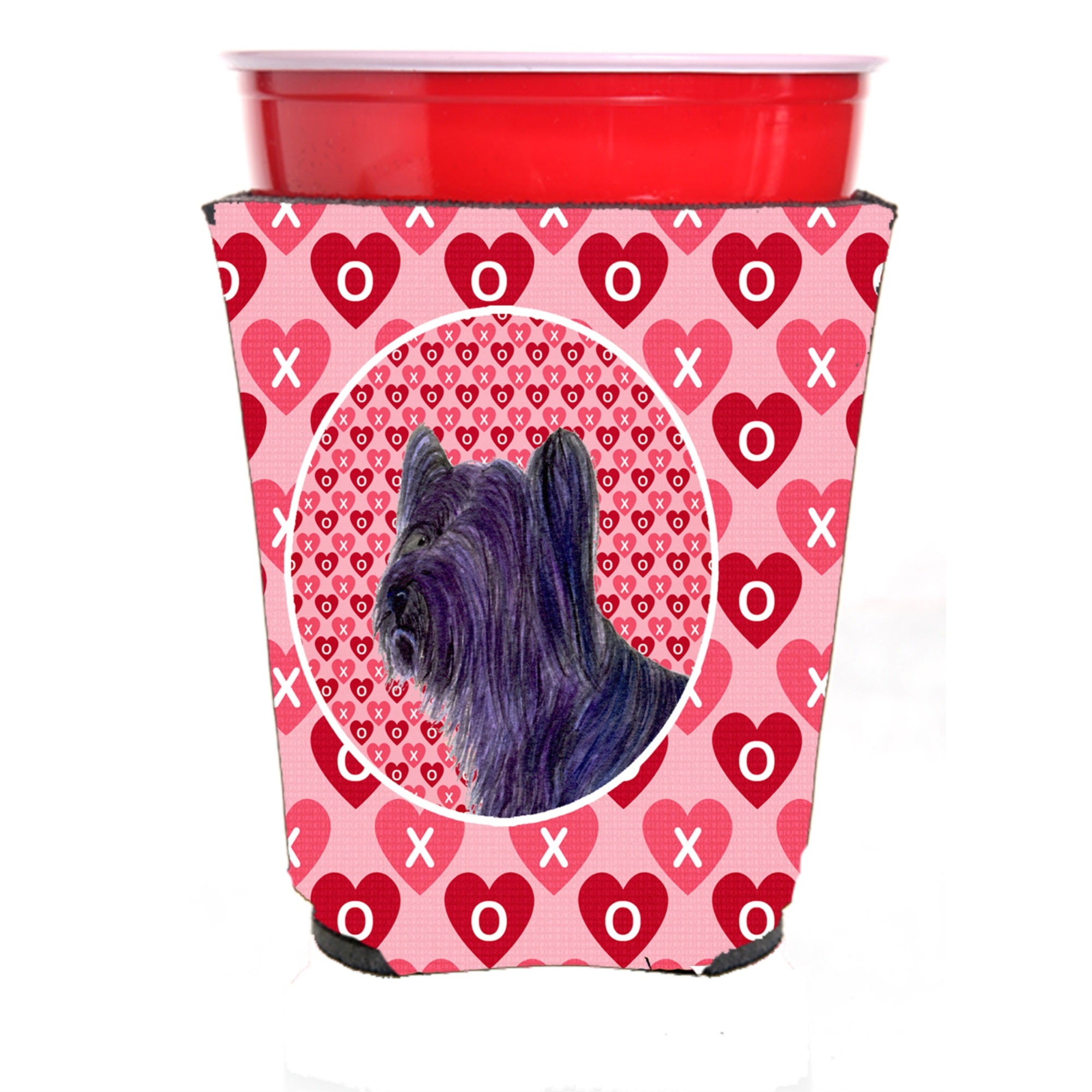 Skye Terrier Hearts Love And Valentine'S Day Portrait Red Solo Cup Hugger