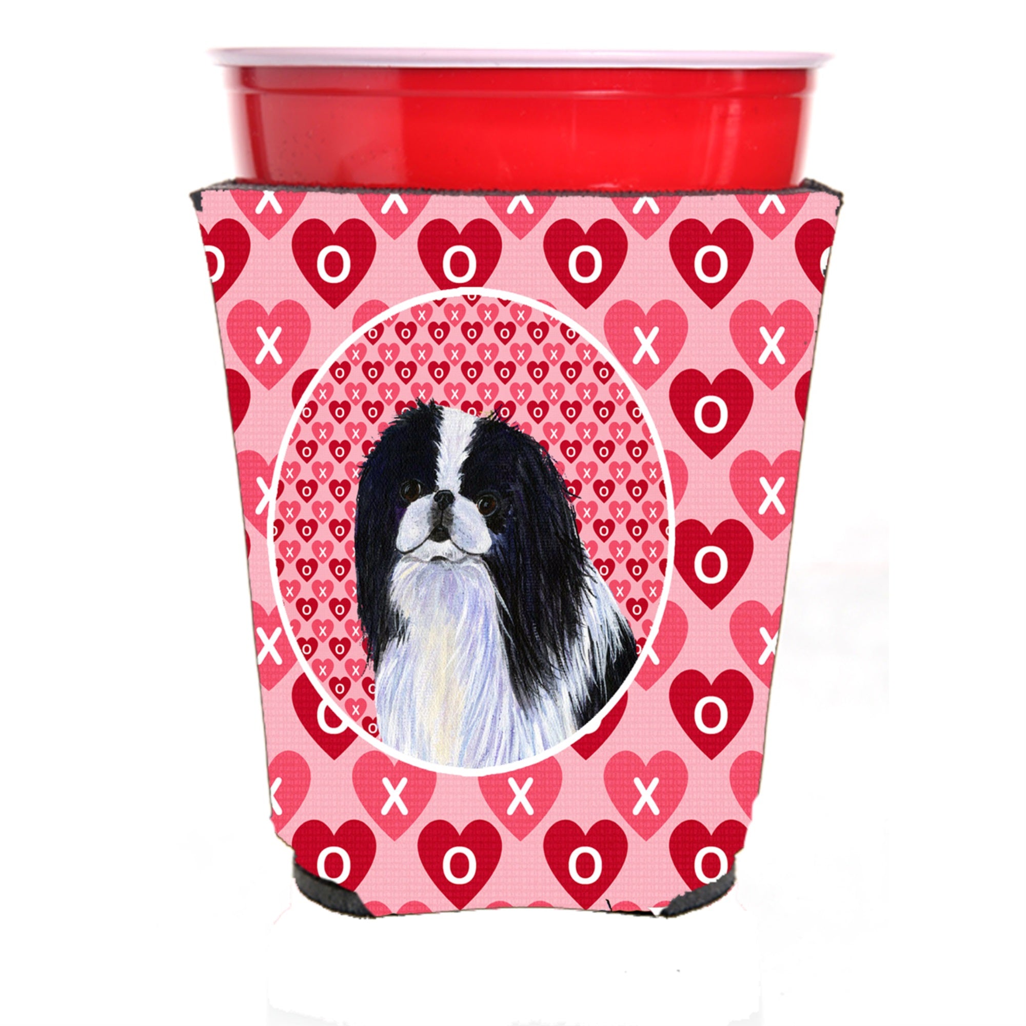 Japanese Chin Hearts Love And Valentine'S Day Portrait Red Solo Cup Hugger