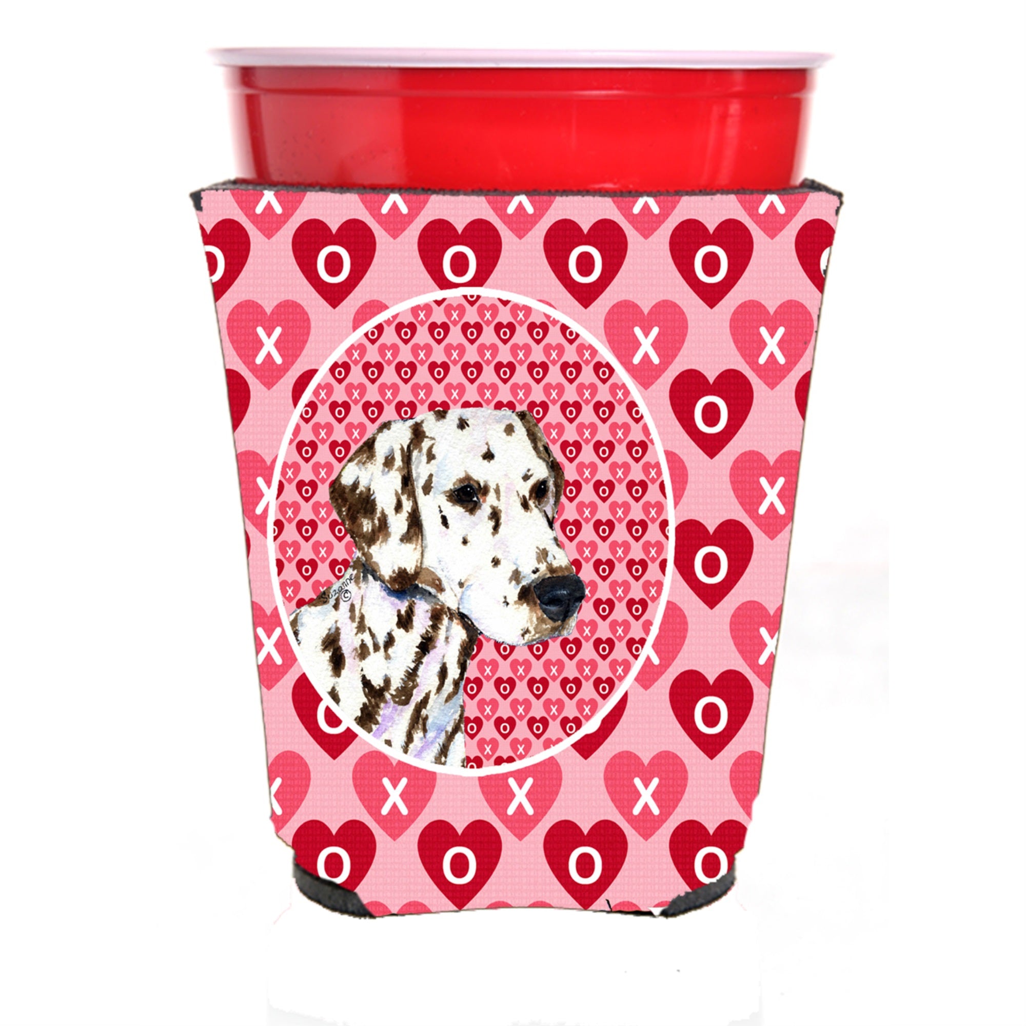 Dalmatian Hearts Love And Valentine'S Day Portrait Red Solo Cup Hugger