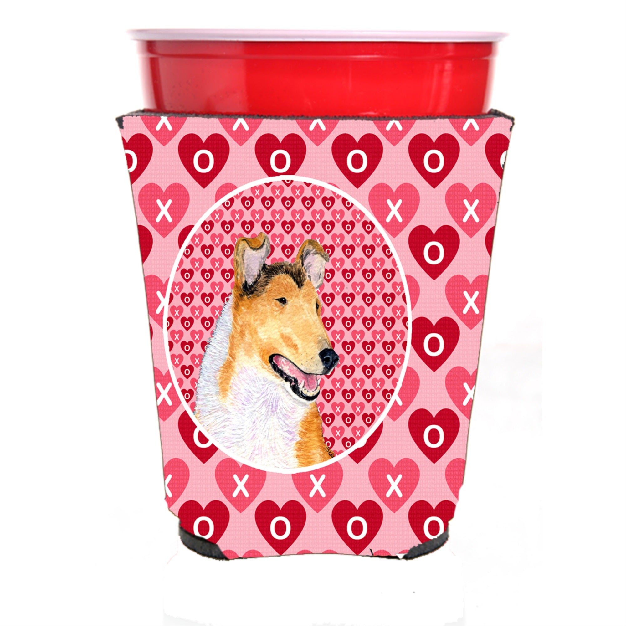 Collie Smooth Hearts Love And Valentine'S Day Portrait Red Solo Cup Hugger