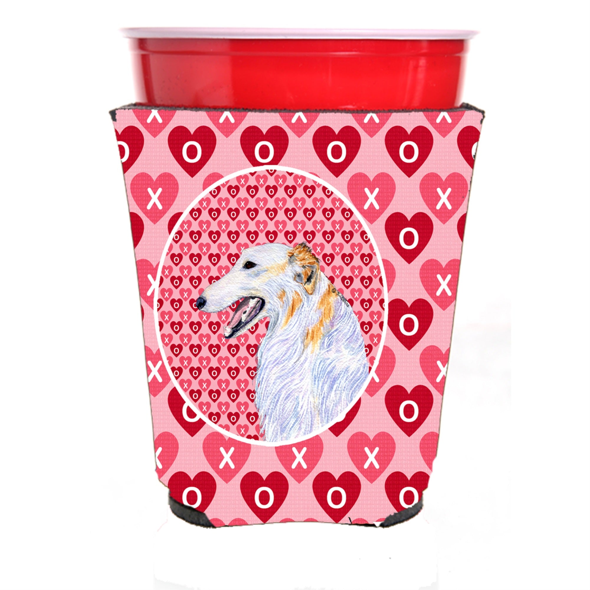Borzoi Hearts Love And Valentine'S Day Portrait Red Solo Cup Hugger