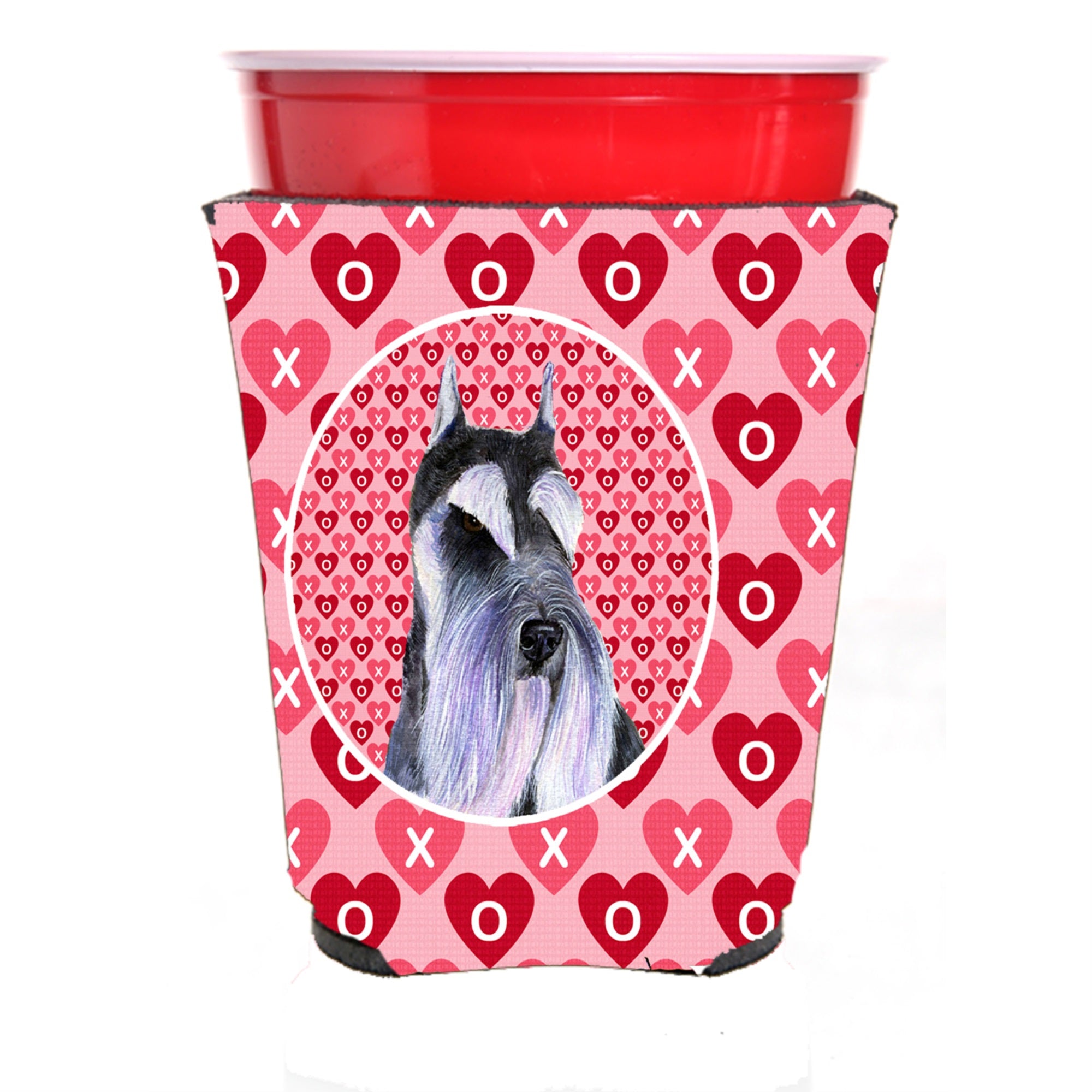 Schnauzer Hearts Love And Valentine'S Day Portrait Red Solo Cup Hugger