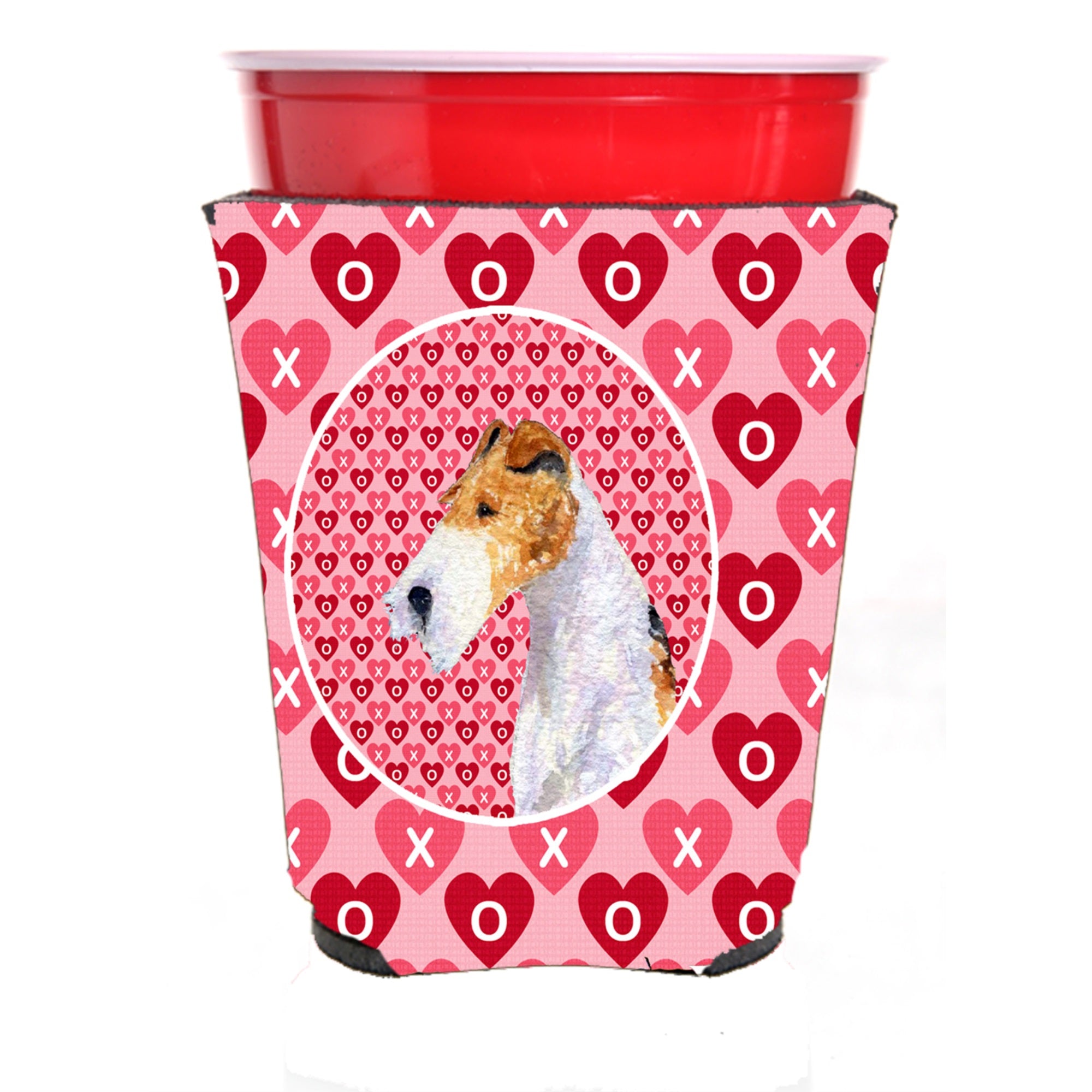 Fox Terrier Hearts Love And Valentine'S Day Portrait Red Solo Cup Hugger
