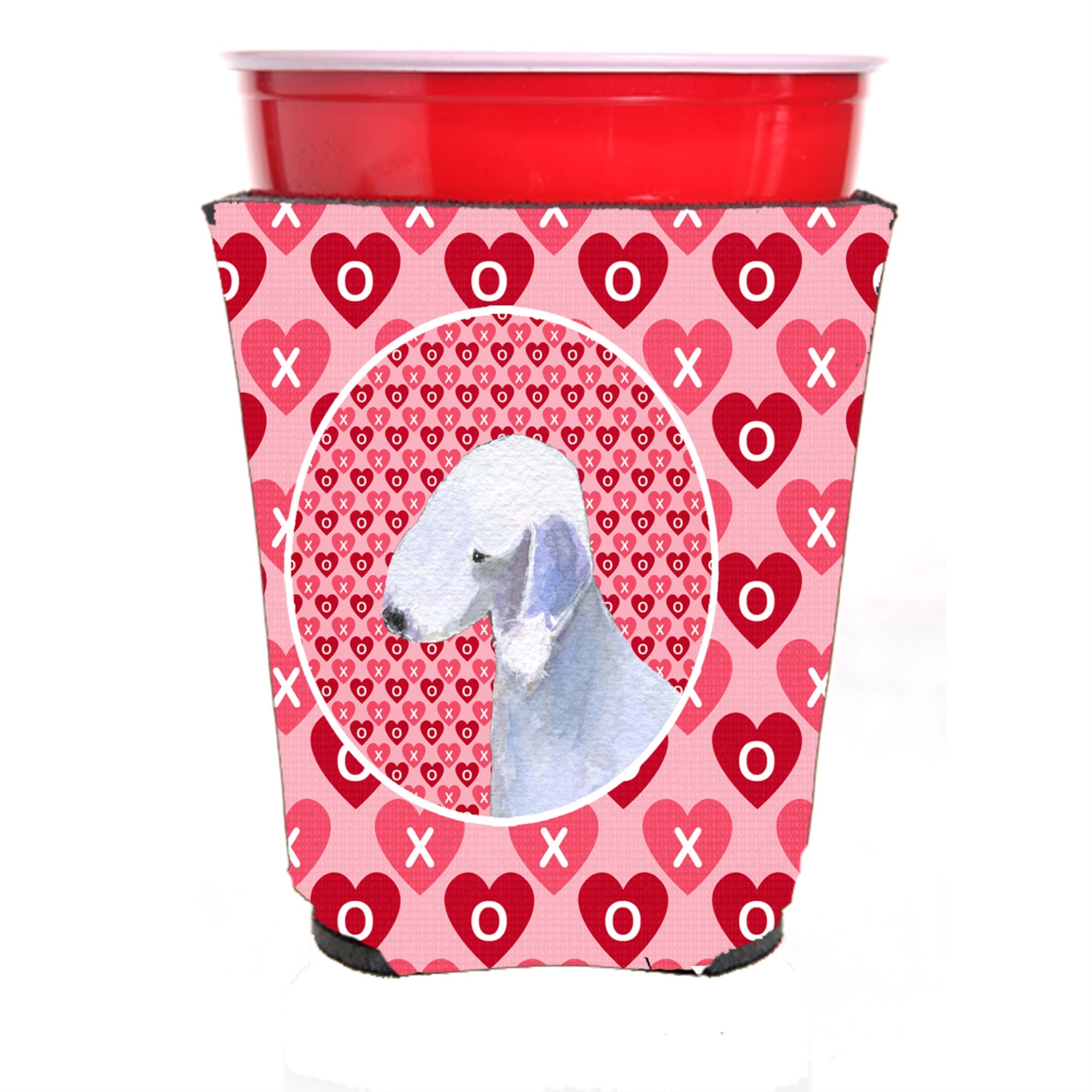 Bedlington Terrier Hearts Love And Valentine'S Day Portrait Red Solo Cup Hugger