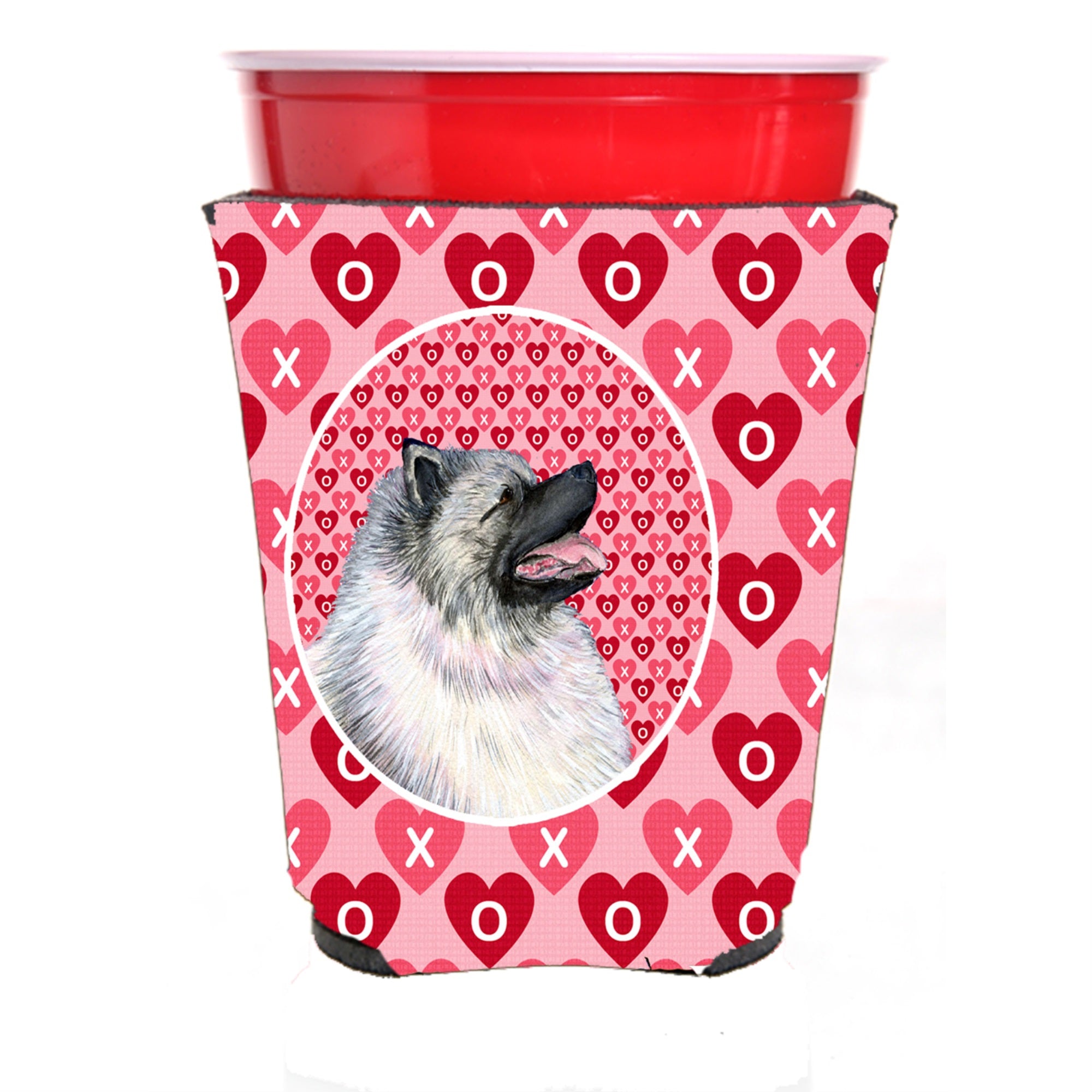 Keeshond Hearts Love And Valentine'S Day Portrait Red Solo Cup Hugger