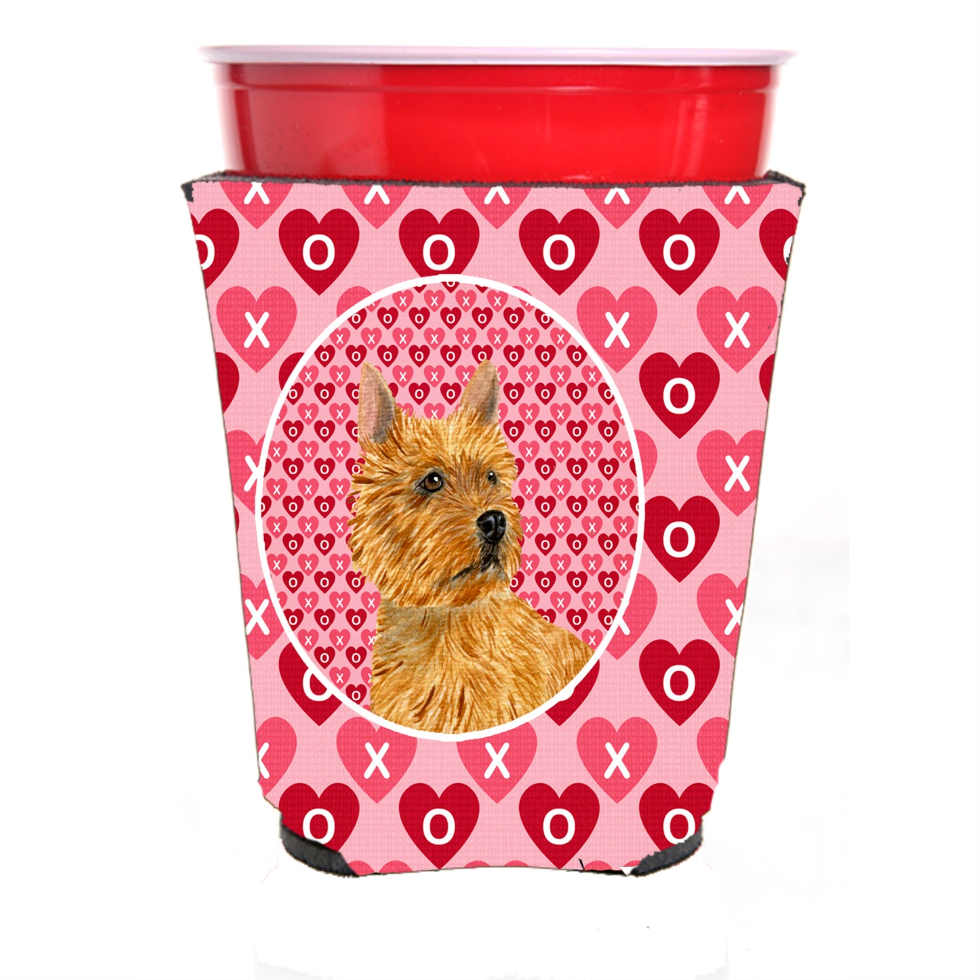 Norwich Terrier Hearts Love And Valentine'S Day Portrait Red Solo Cup Hugger