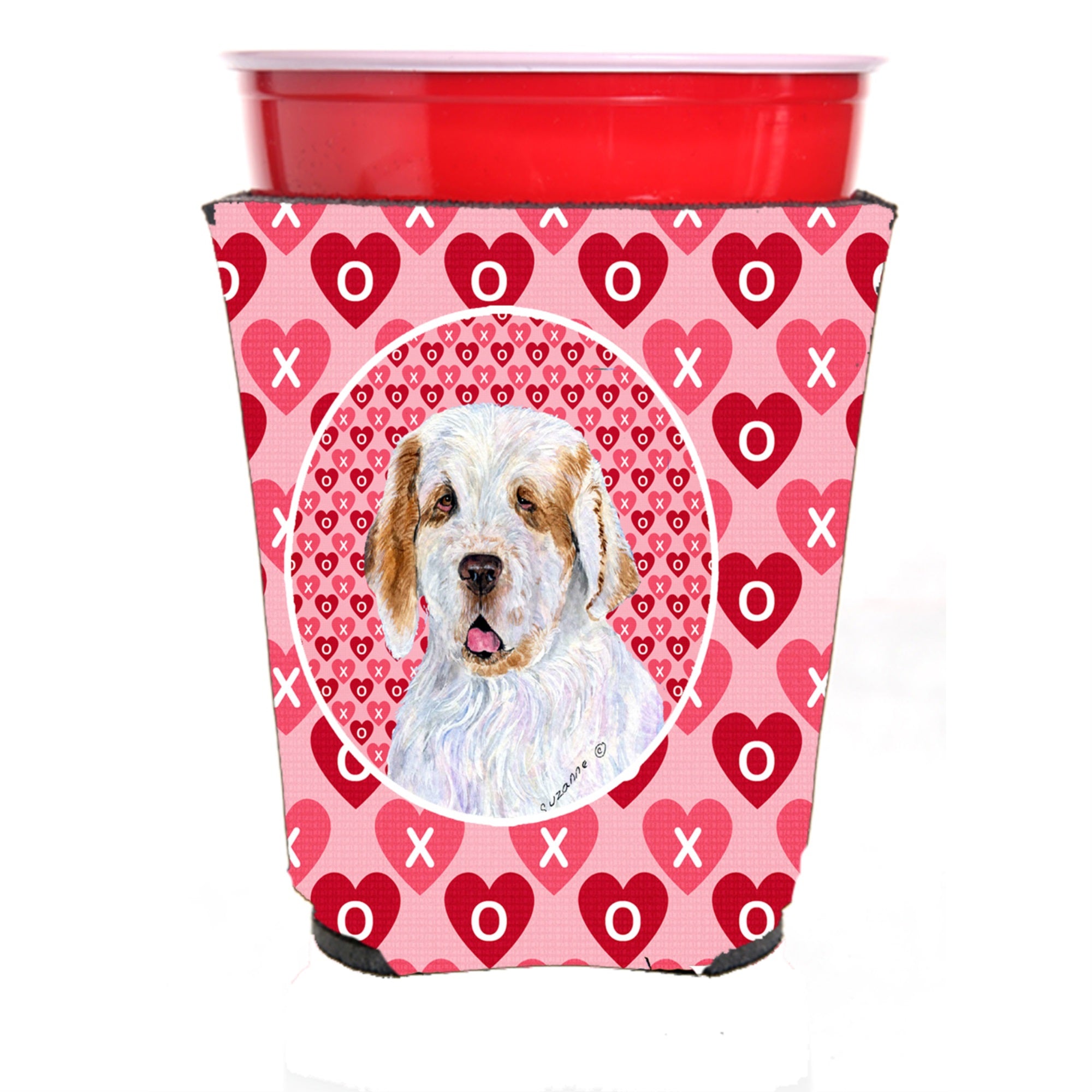Clumber Spaniel Hearts Love And Valentine'S Day Portrait Red Solo Cup Hugger