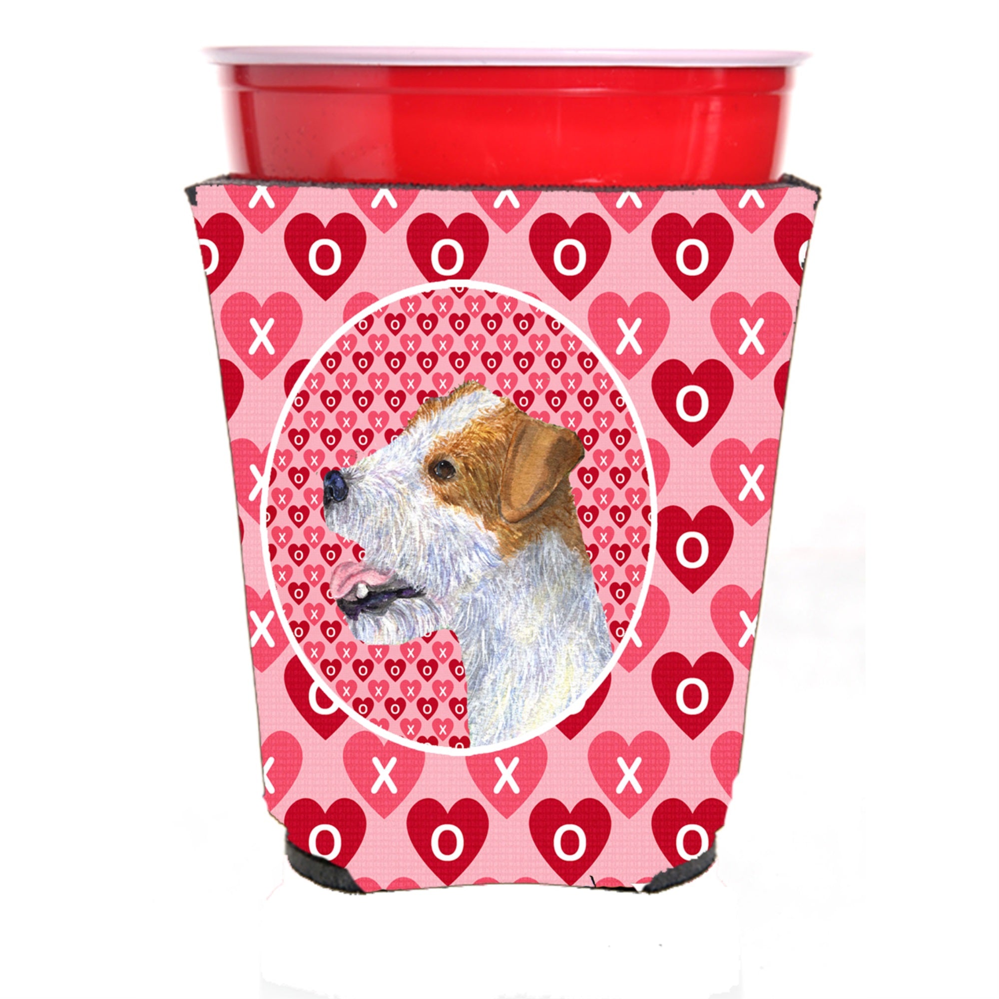 Jack Russell Terrier Hearts Love And Valentine'S Day Portrait Red Solo Cup Hugger