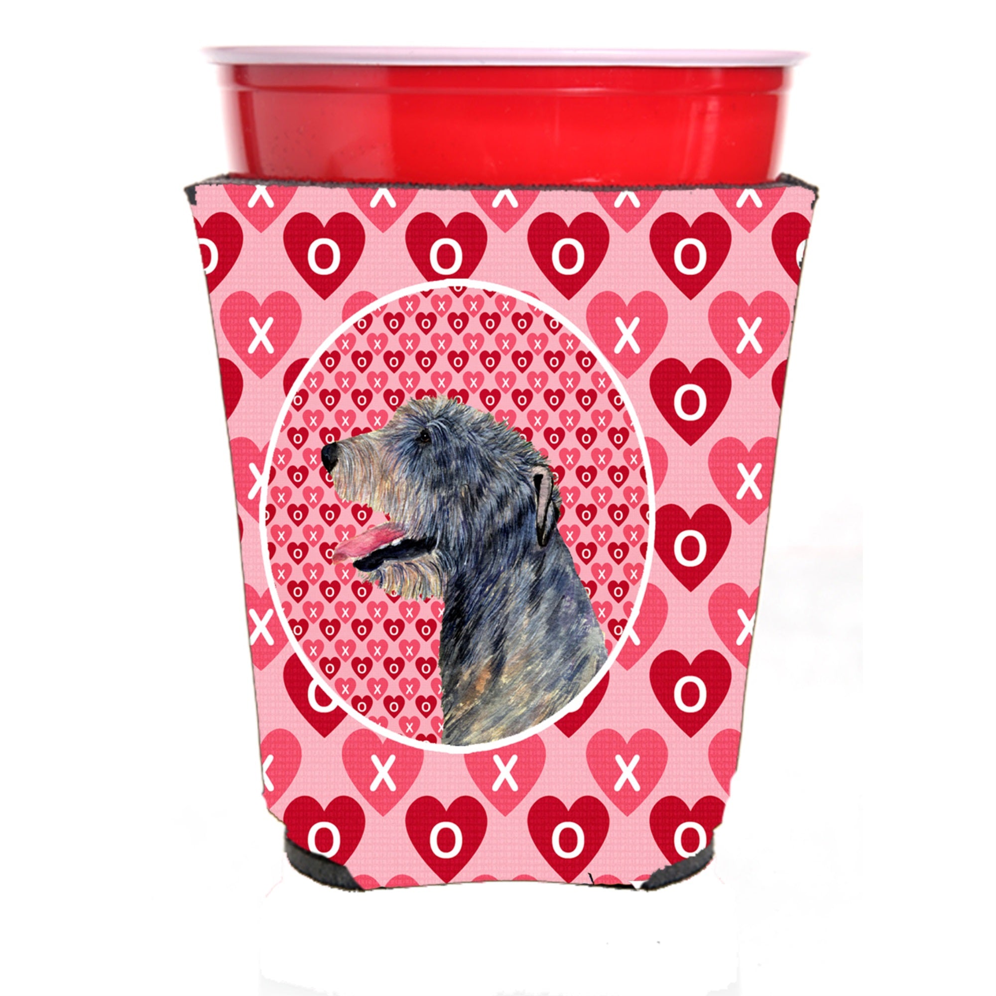 Irish Wolfhound Hearts Love And Valentine'S Day Portrait Red Solo Cup Hugger