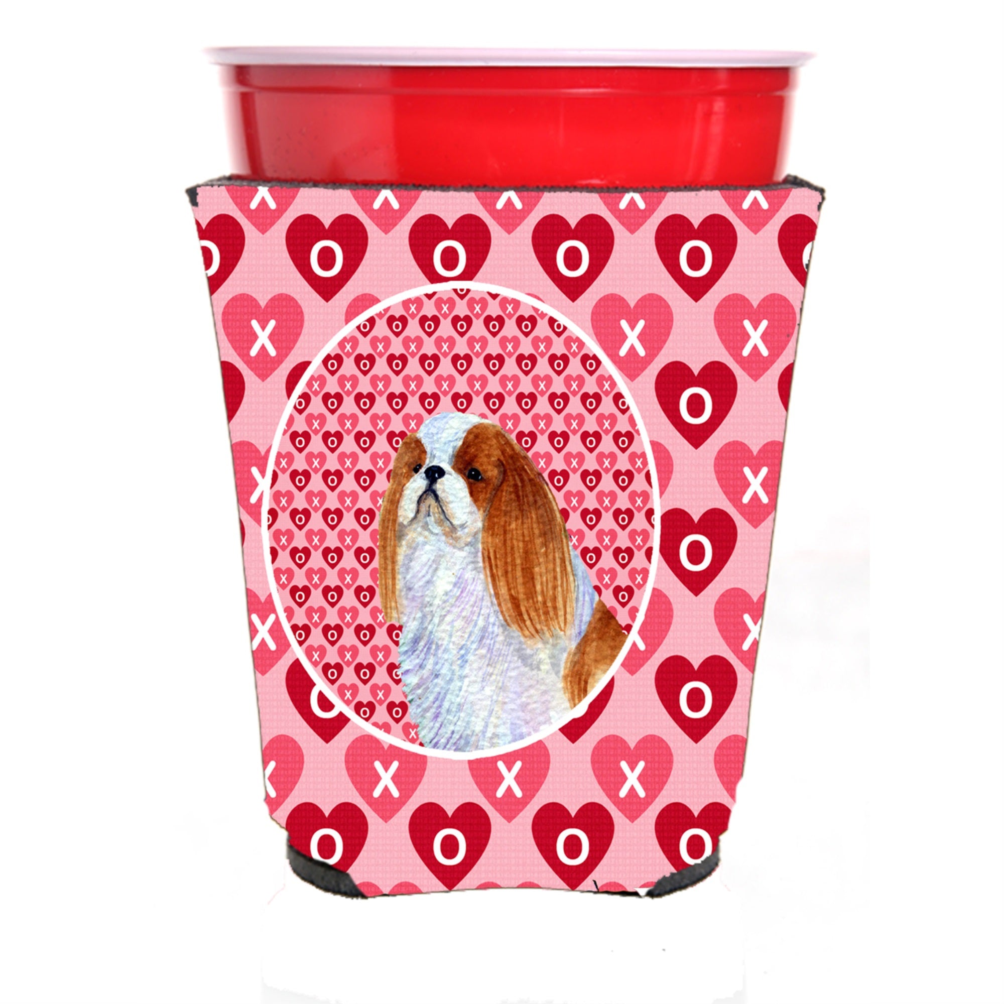 English Toy Spaniel Hearts Love And Valentine'S Day Portrait Red Solo Cup Hugger