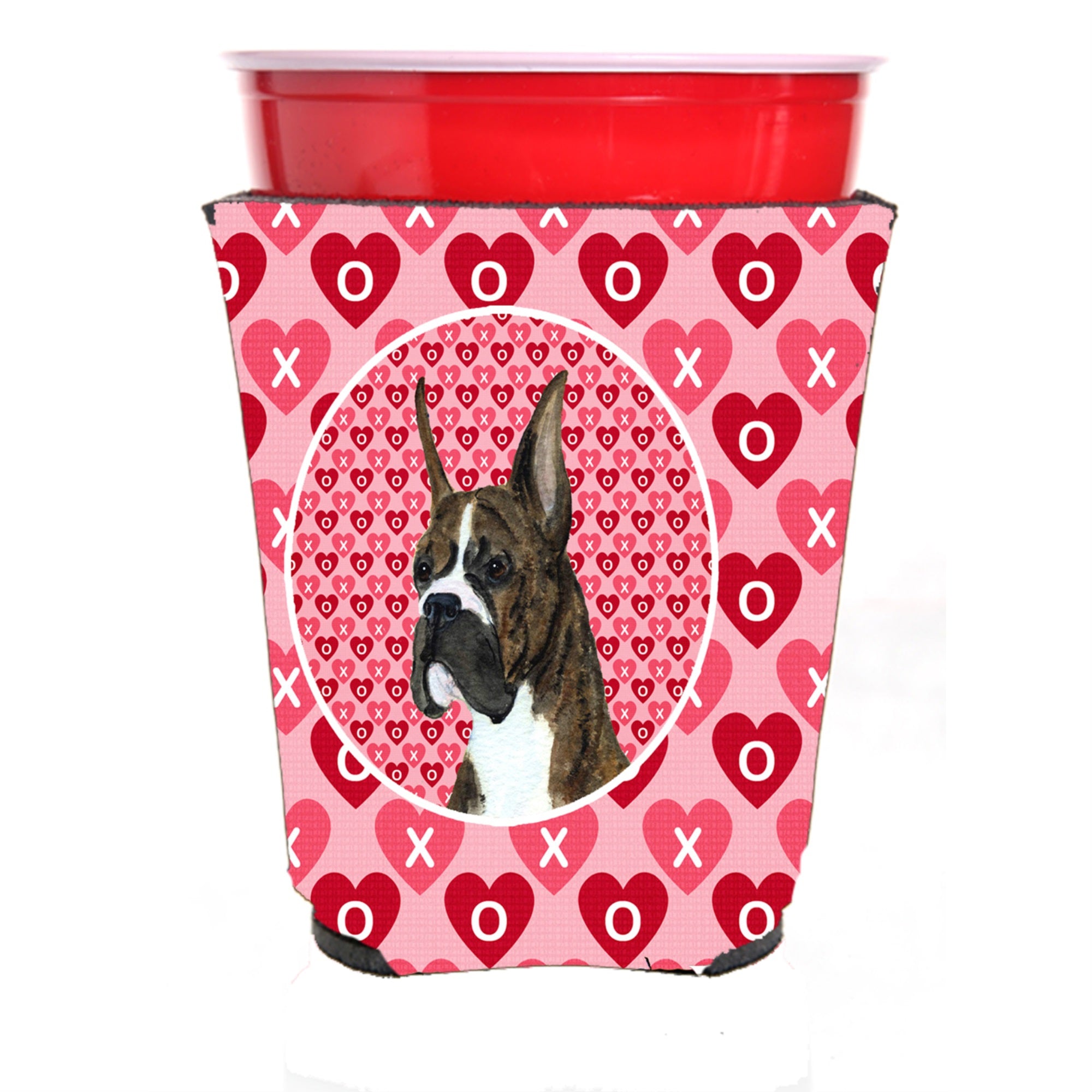 Boxer Hearts Love And Valentine'S Day Portrait Red Solo Cup Hugger