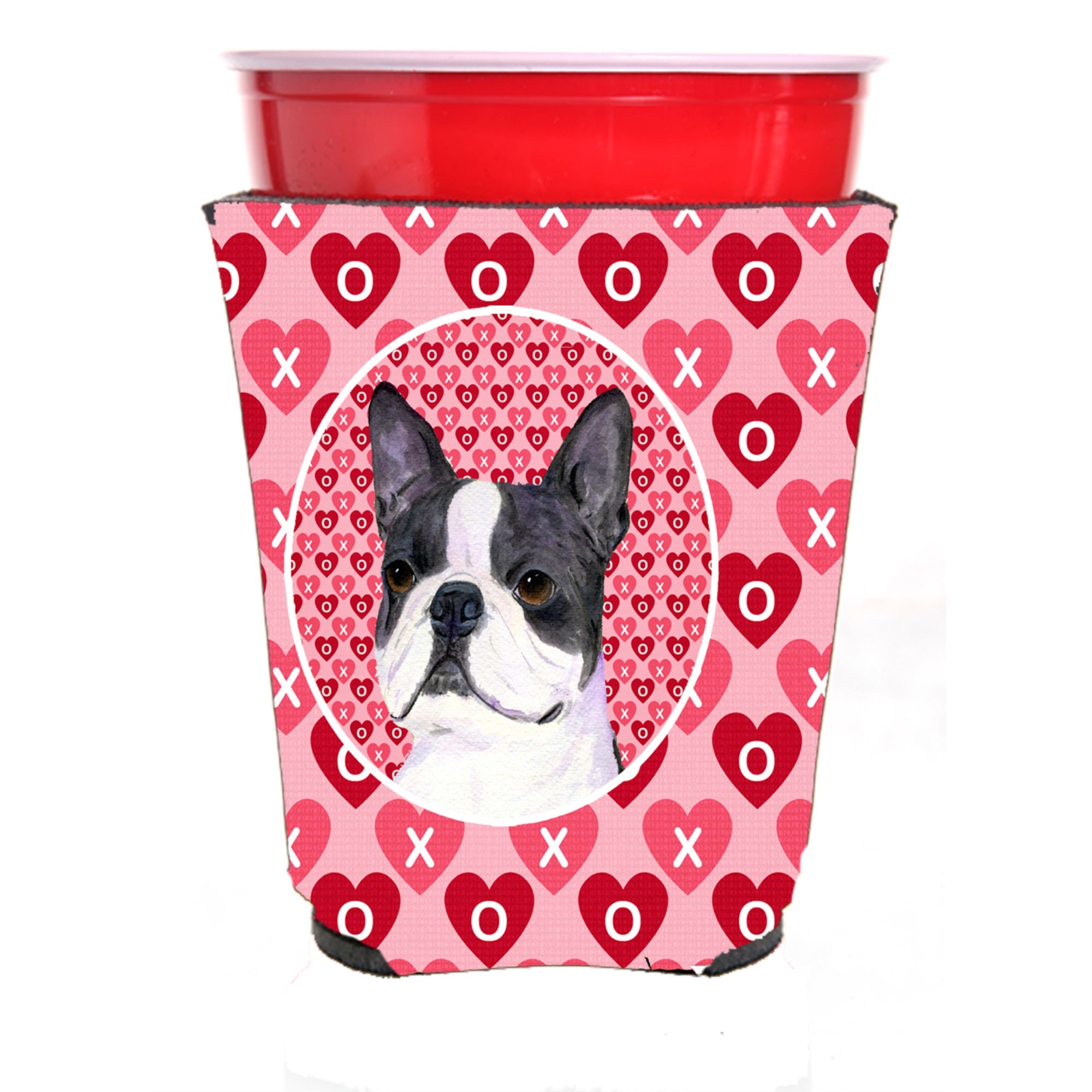 Boston Terrier Hearts Love Valentine'S Day Red Solo Cup Hugger