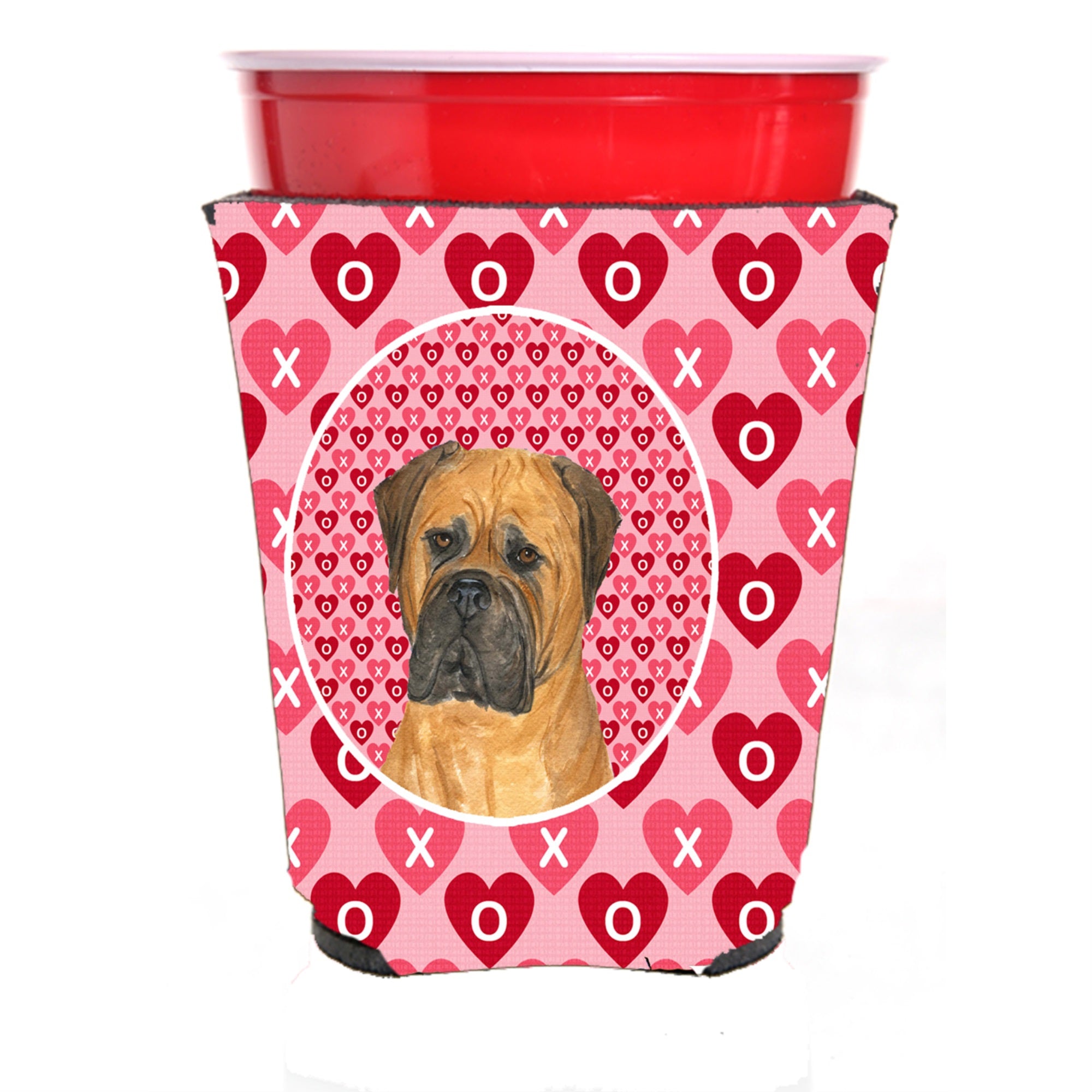 Bullmastiff Hearts Love And Valentine'S Day Portrait Red Solo Cup Hugger