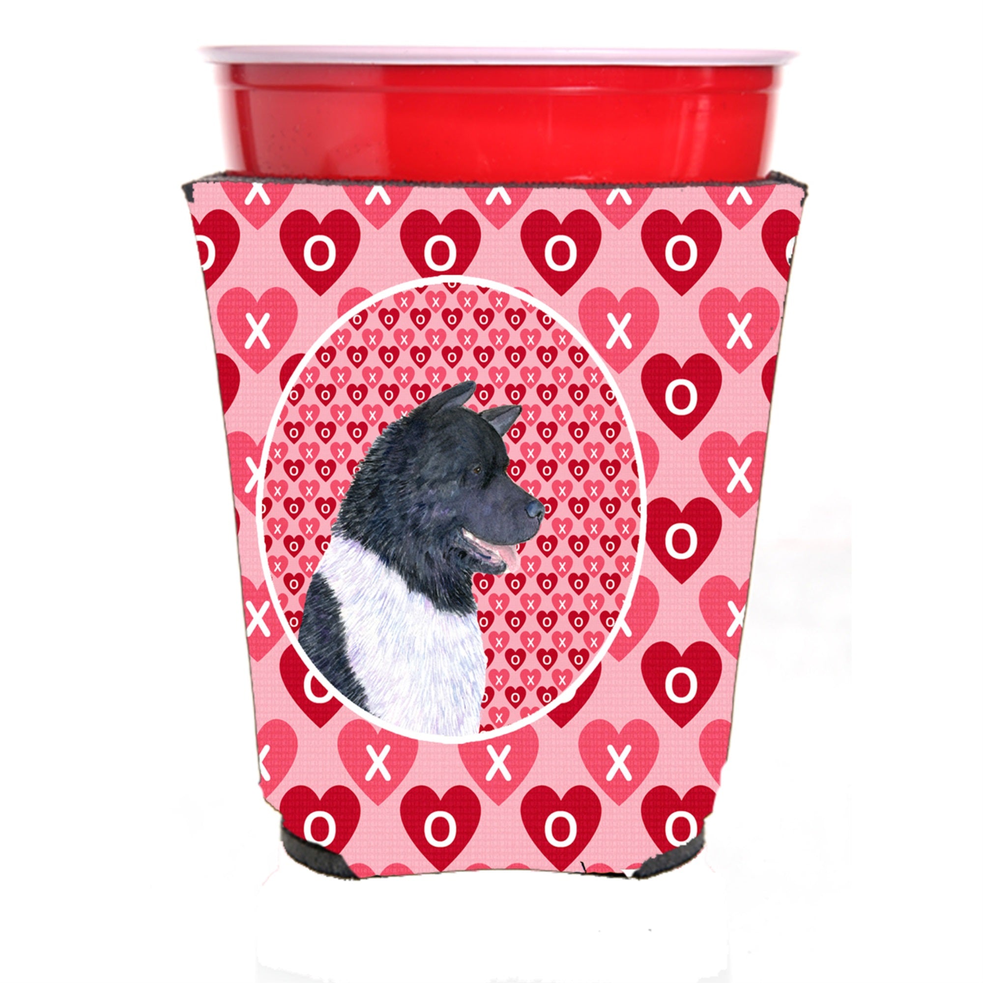 Akita Hearts Love And Valentine'S Day Portrait Red Solo Cup Hugger