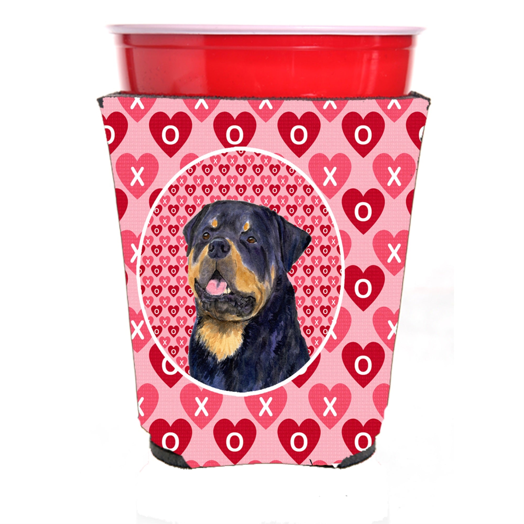 Rottweiler Hearts Love And Valentine'S Day Portrait Red Solo Cup Hugger