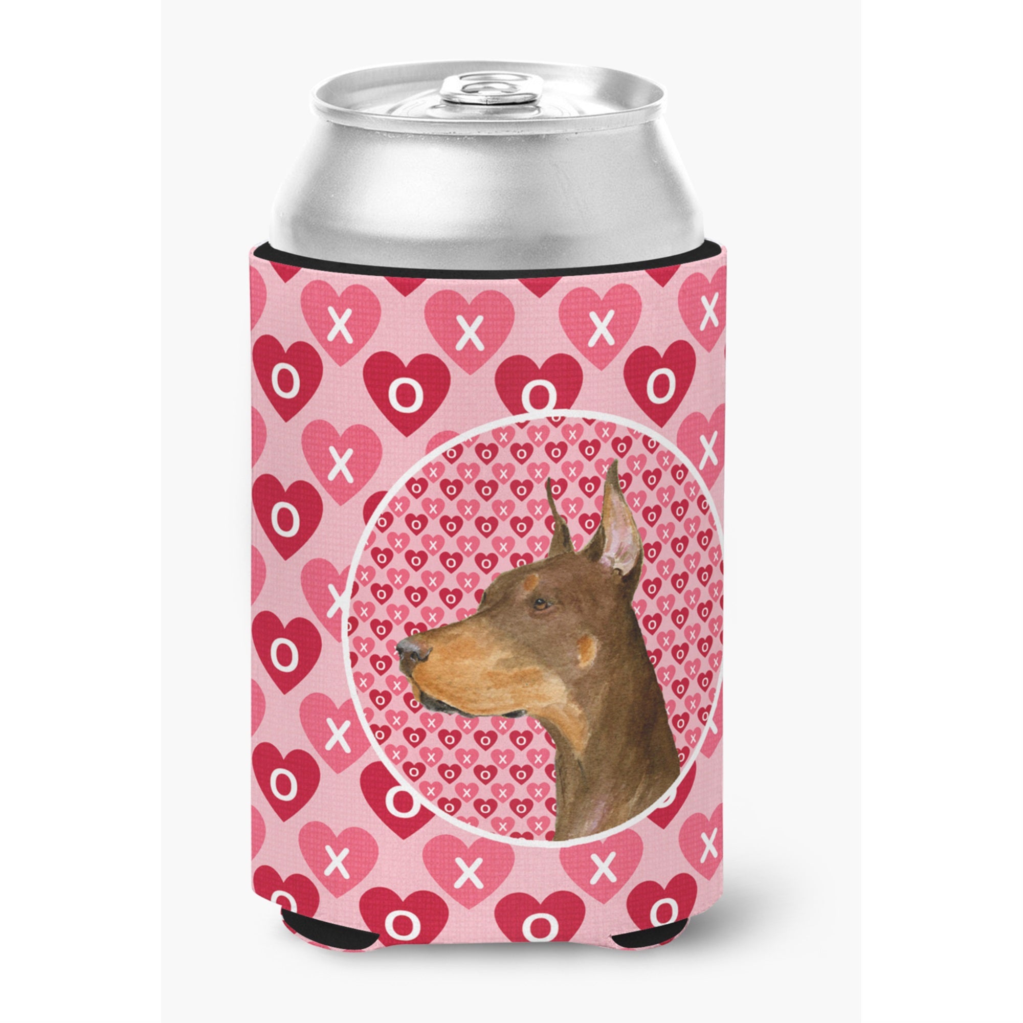Doberman Hearts Love And Valentine'S Day Portrait Can Or Bottle Hugger