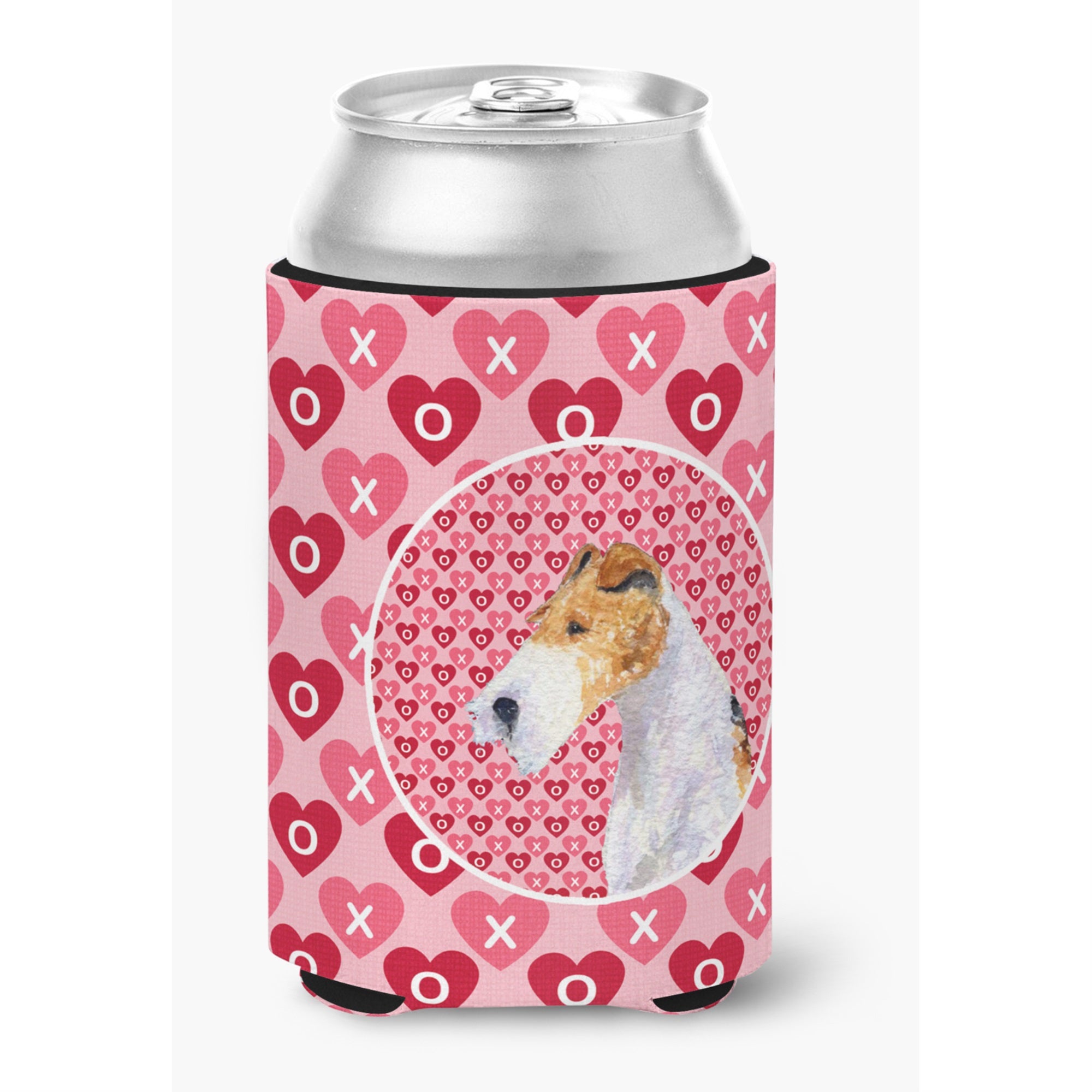 Fox Terrier Hearts Love And Valentine'S Day Portrait Can Or Bottle Hugger