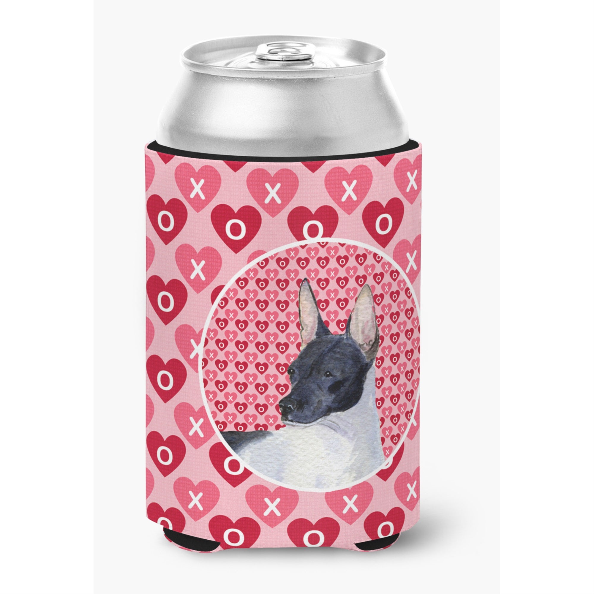 Rat Terrier Hearts Love And Valentine'S Day Portrait Can Or Bottle Hugger